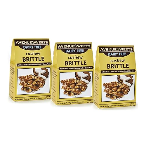 AvenueSweets - Handcrafted Old Fashioned Dairy Free Vegan Nut Brittle - 3 x 7 oz Boxes - Cashew