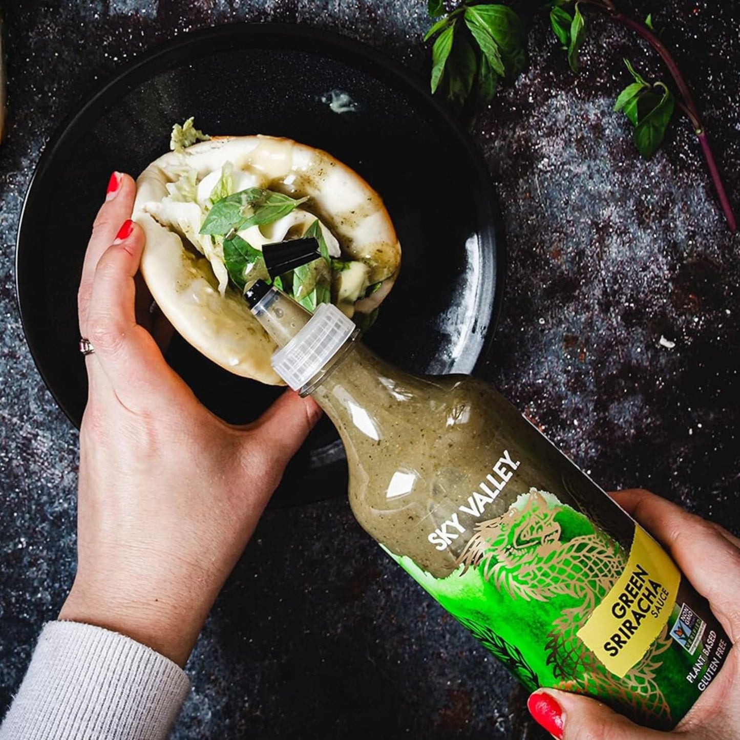 Sky Valley Green Sriracha Sauce - Spicy Green Sriracha Hot Sauce, Lime, Jalapeno Pepper, Cilantro, Plant Based, Vegan - 17.25 Oz Each, (Pack of 2)