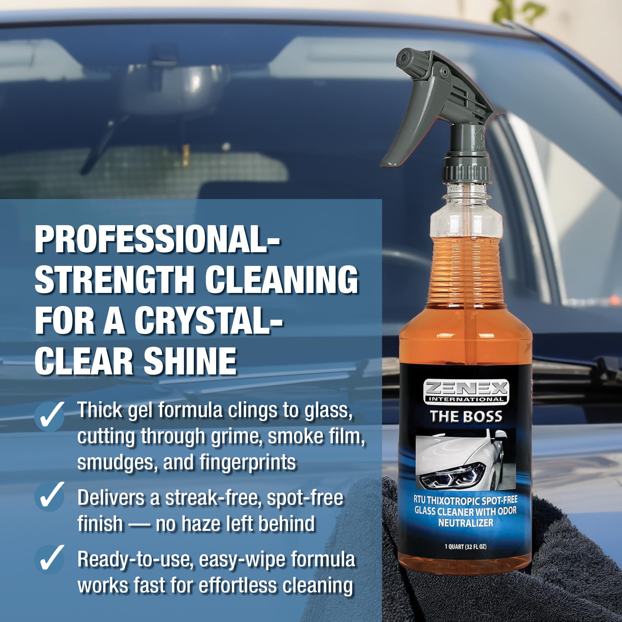 Zenex The Boss Glass Cleaner - Professional-grade Glass Cleaner | Removes Grime from Glass Surfaces - Mirrors, Windows, & More | Not For Tinted Glass