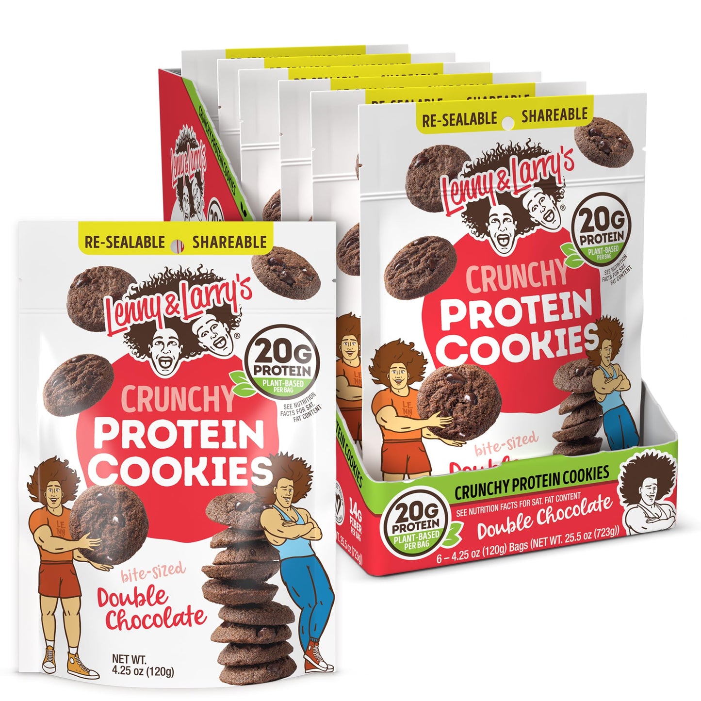 Lenny & Larry's The Complete Crunchy Cookie, Double Chocolate, 6g Plant Protein, Vegan, Non-GMO, 4.25 Ounce Pouch (Pack of 6)