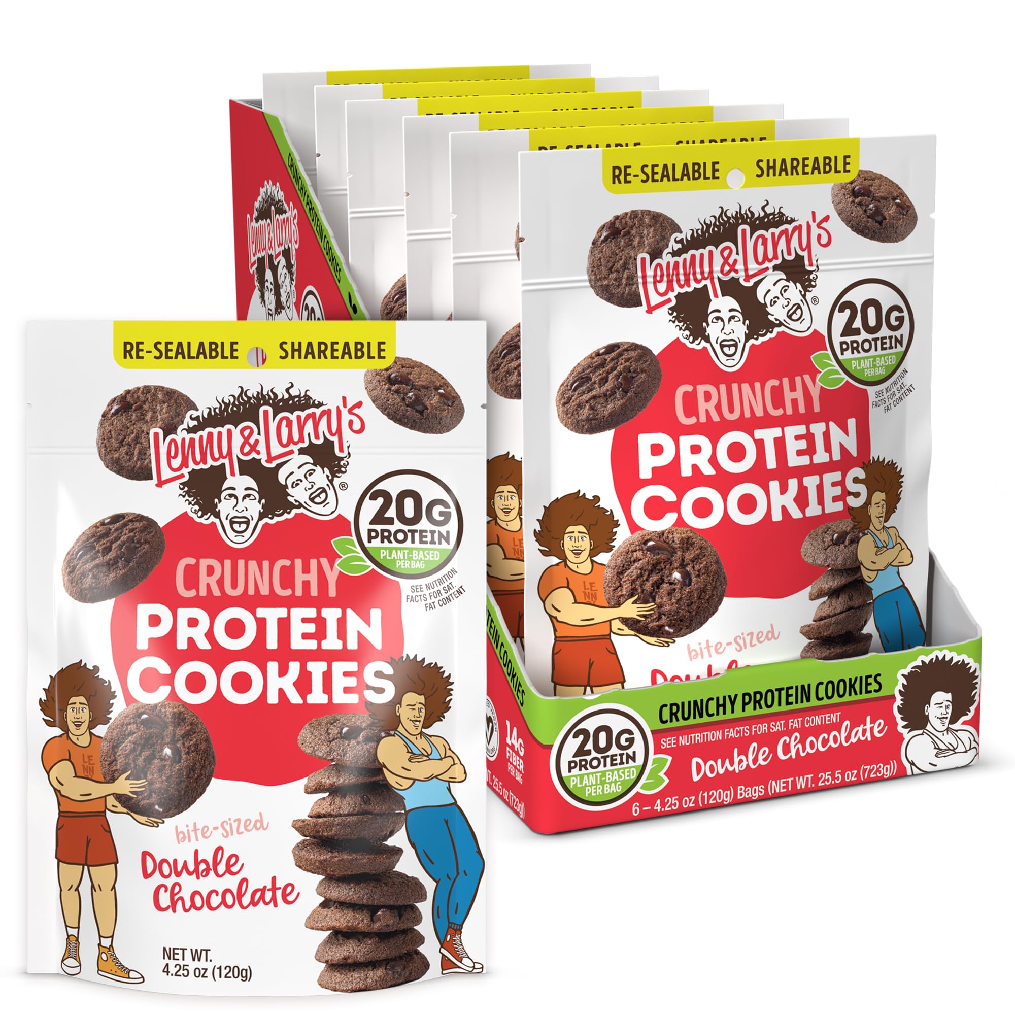 Lenny & Larry's The Complete Crunchy Cookie, Double Chocolate, 6g Plant Protein, Vegan, Non-GMO, 4.25 Ounce Pouch (Pack of 6)