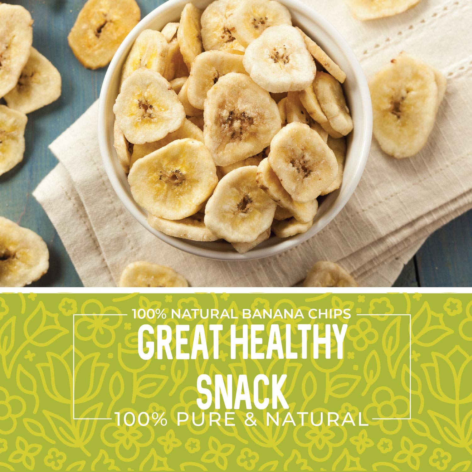 Herbaila Dried Banana Chips Unsweetened Bulk, 1 lb. Dried Bananas, Unsweetened Banana Chips, Dehydrated Bananas, Unsweetened Dried Banana slices