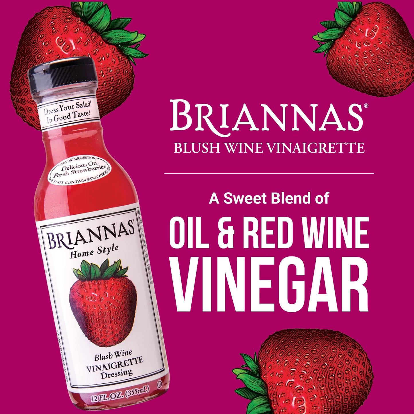 BRIANNAS - Home Style Blush Wine Vinaigrette Dressing - Fine Salad Dressing made with Premium Ingredients - Gluten Free, Kosher, & Vegan - 12 oz