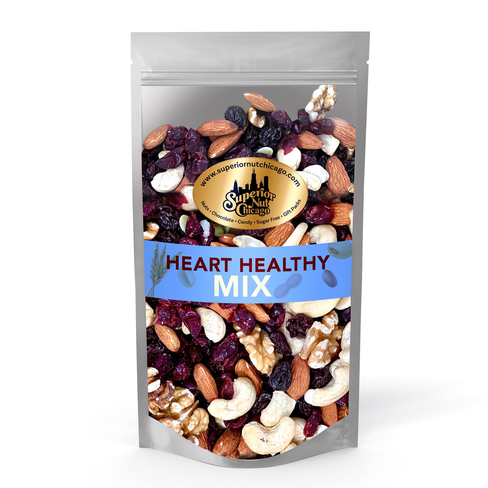 Superior Nut Chicago Heart Healthy Mix - Trail Mix Nuts - Nut Mix w/ Cashews, Almonds, Walnuts, Dried Cranberries & Raisins - Rich in Antioxidants