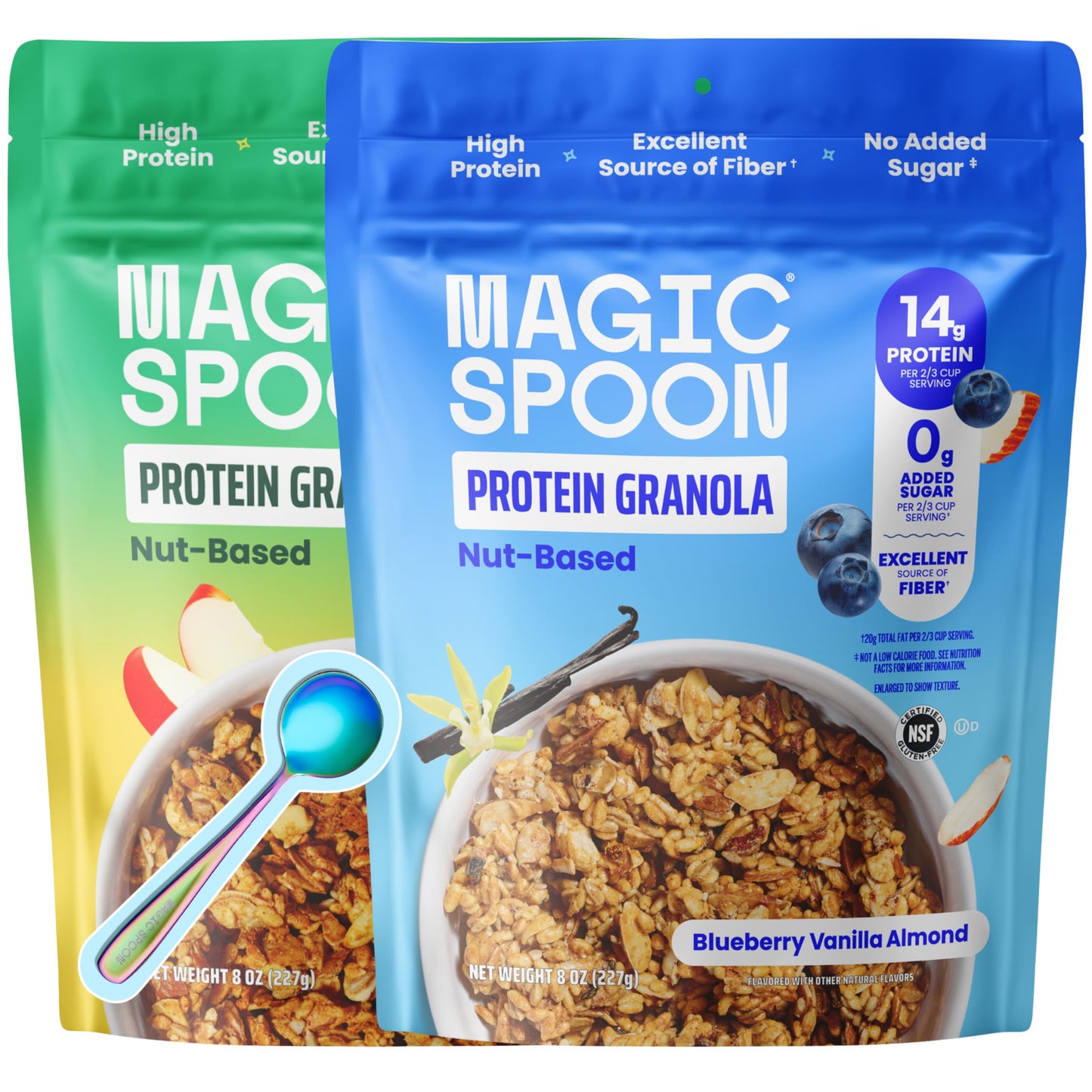 Magic Spoon High Protein Granola Low Sugar - 2 Pack: Blueberry Vanilla & Apple Cinnamon - Low Carb Sugar Free Protein Snacks & Breakfast Food - Grain