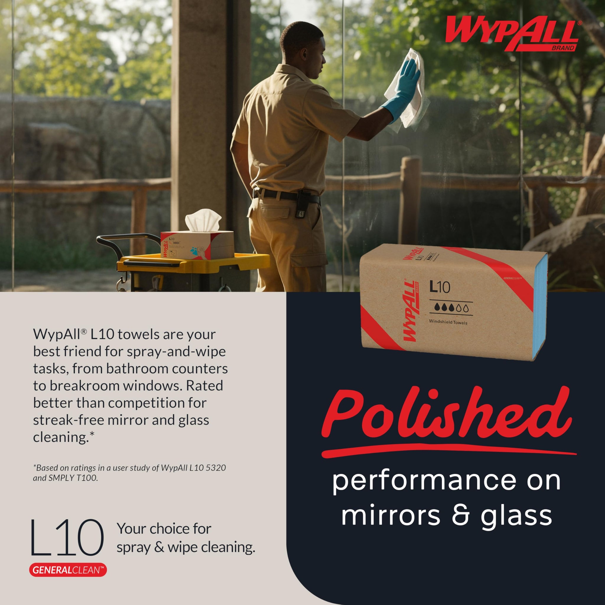 WypAll GeneralClean L10 Cloths Light Cleaning Wipes (05123), Windshield Towels, Bulk Paper Wipers, Blue (10 Packs of 224 Sheets, 2,240 Sheet Total)