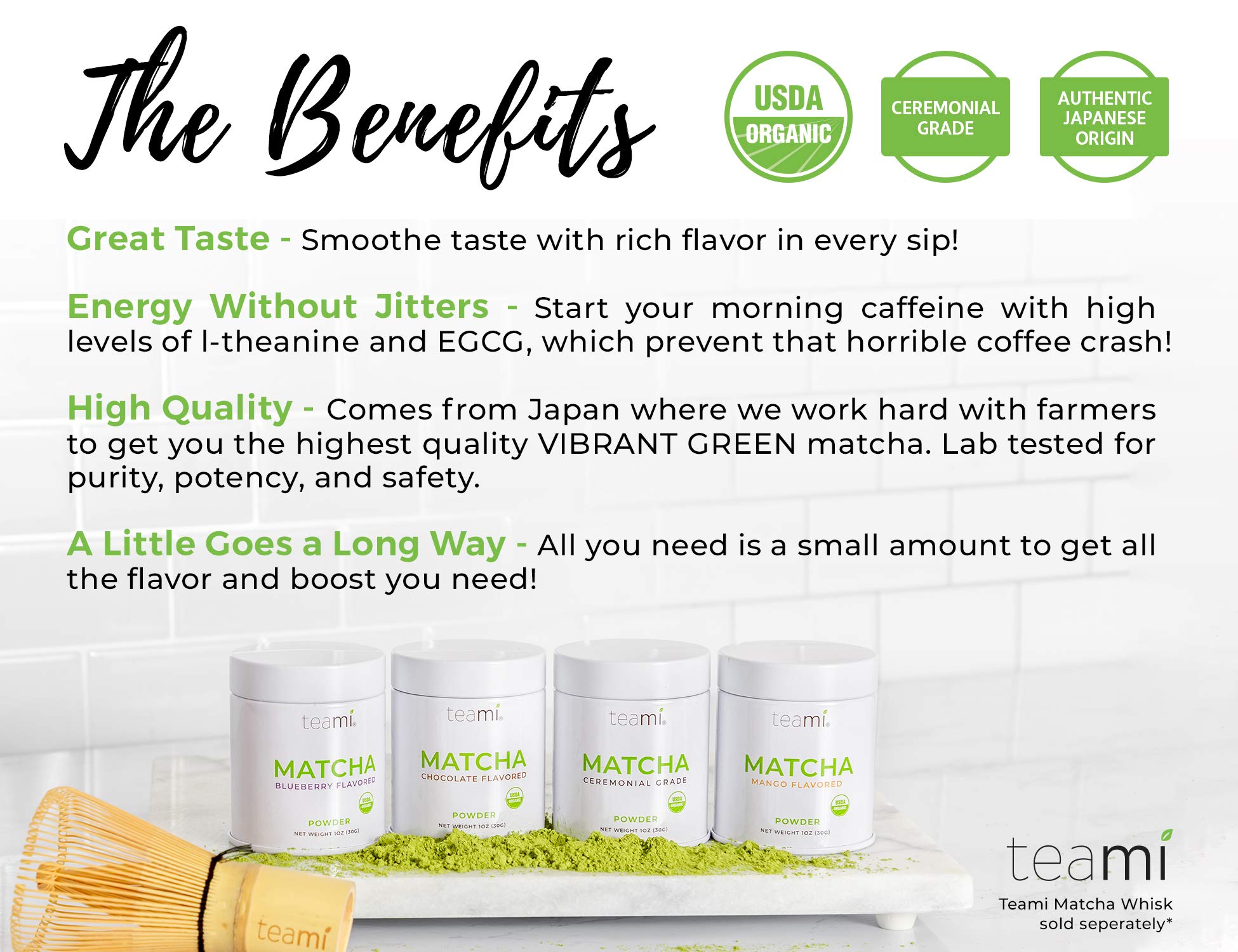 Teami Matcha Green Tea Powder - with Real Mango - Ceremonial Grade USDA Organic - Best for Lattes, Smoothies, Baking, Recipes, Traditional Preparation