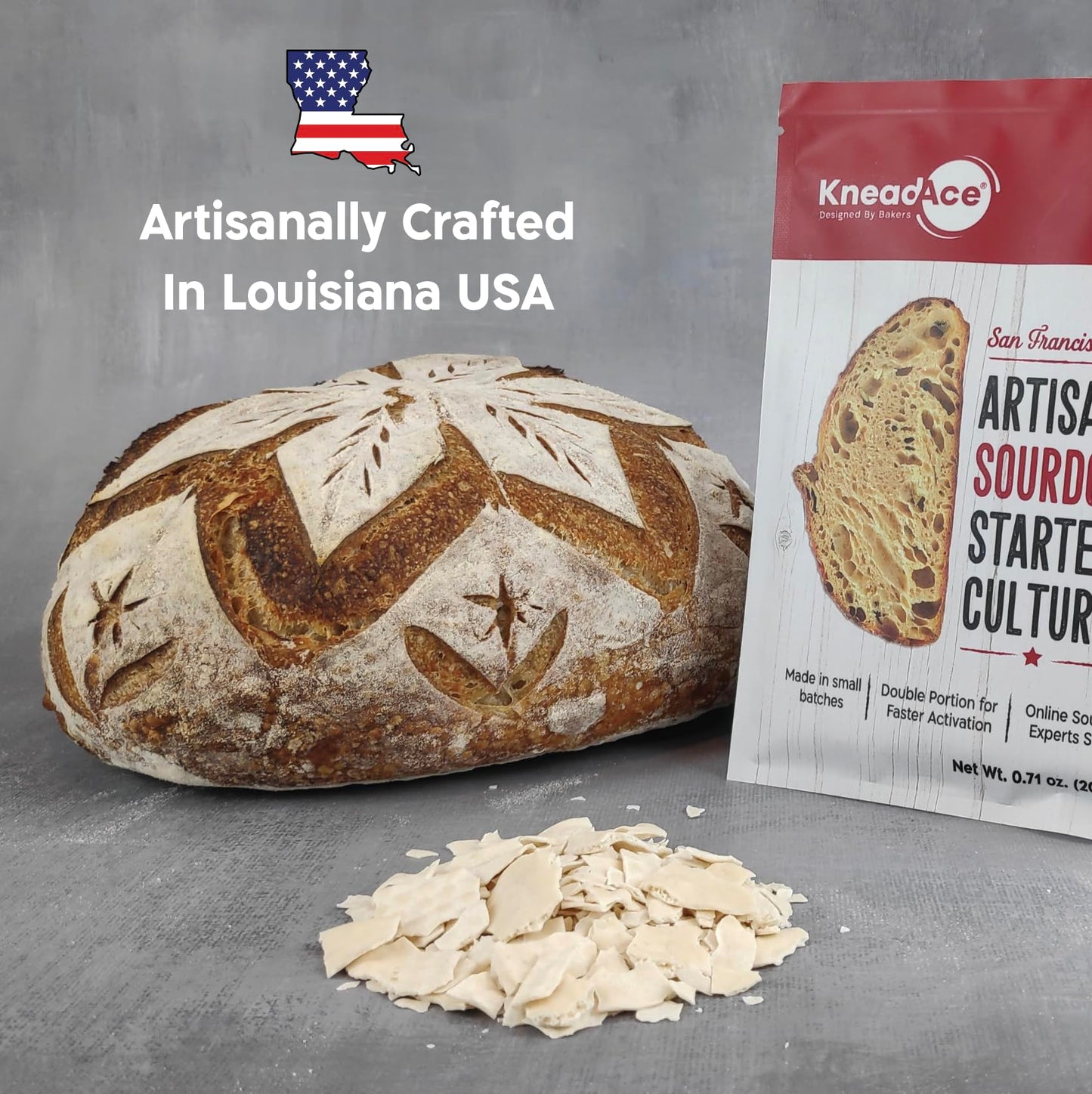 KneadAce Sourdough Starter Culture - Fast-Activating Natural Wild Yeast for Homemade Bread - Dehydrated Sourdough Starter for Baking Artisan Loaves