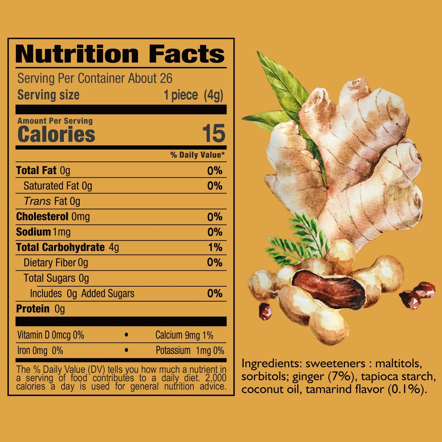 Melting Sweet SUGAR FREE Candy Tamarind Ginger Chews (3.7 Ounces, Pack of 1)
