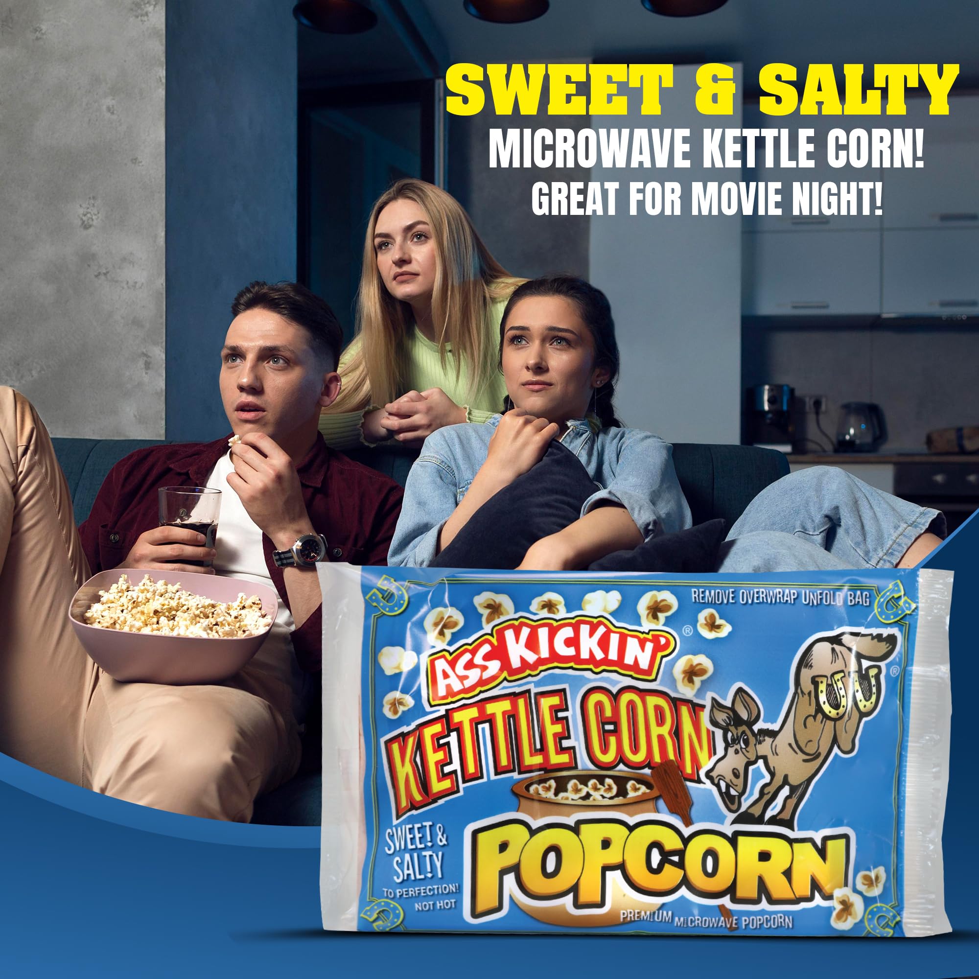ASS KICKIN’ Kettle Corn Microwave Popcorn - 12 Pack - Ultimate Sweet Gourmet Gift - Try if you dare!