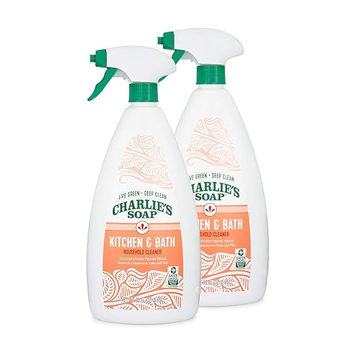 Charlie's Soap Kitchen & Bath Household Cleaner Spray (32 Fl. Oz., 2 Pack) Natural Kitchen and Bathroom Multi-Surface Cleaner - Non-Toxic