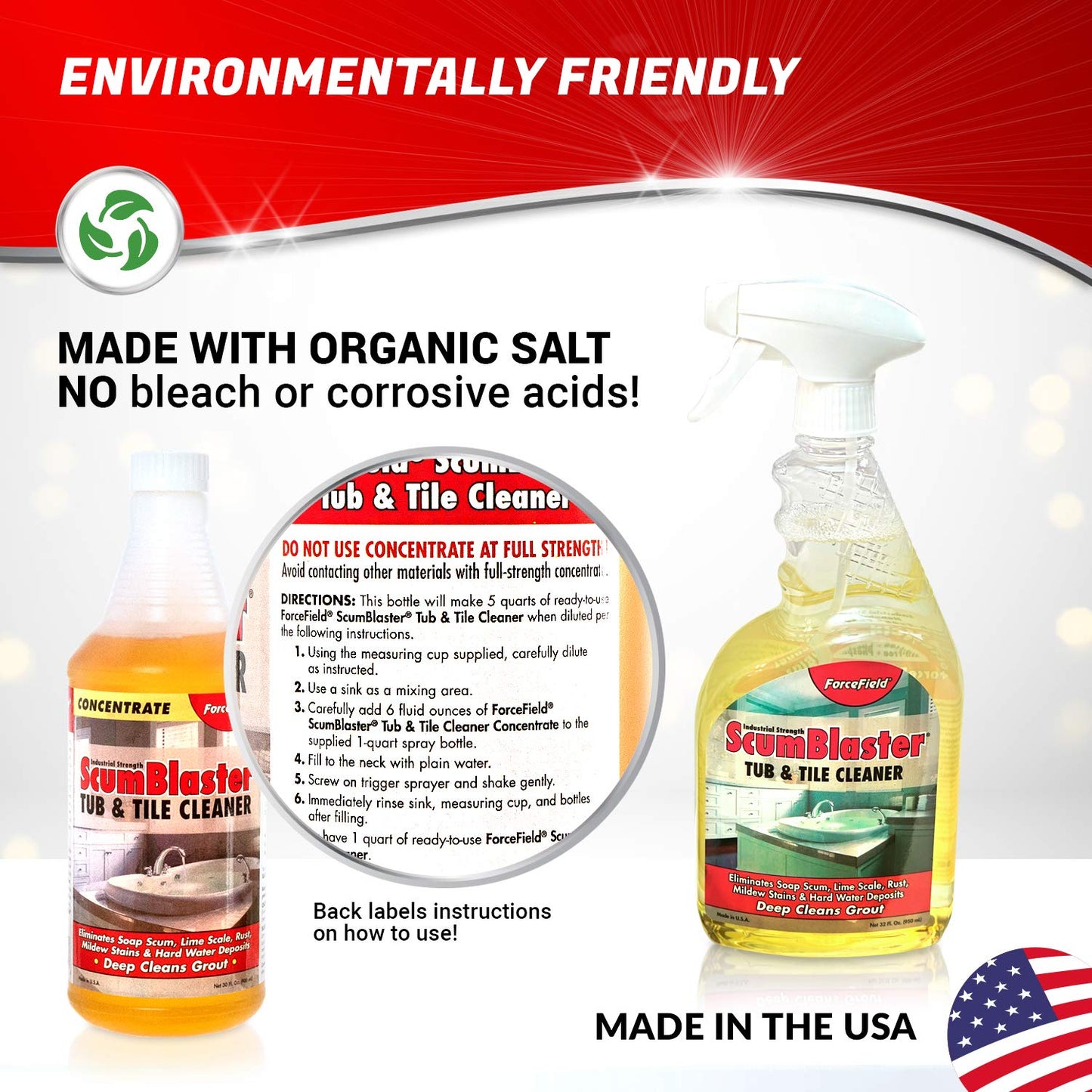 ForceField ScumBlaster: Soap Scum Remover, Tile and Grout Cleaner, Hard Water Stains and Rust, Industrial Strength