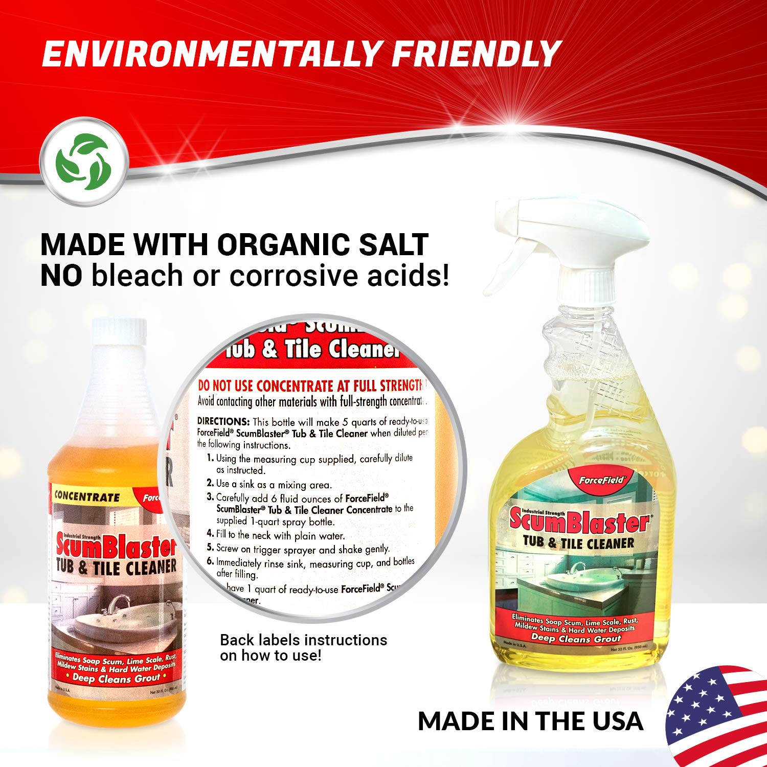 ForceField ScumBlaster: Soap Scum Remover, Tile and Grout Cleaner, Hard Water Stains and Rust, Industrial Strength