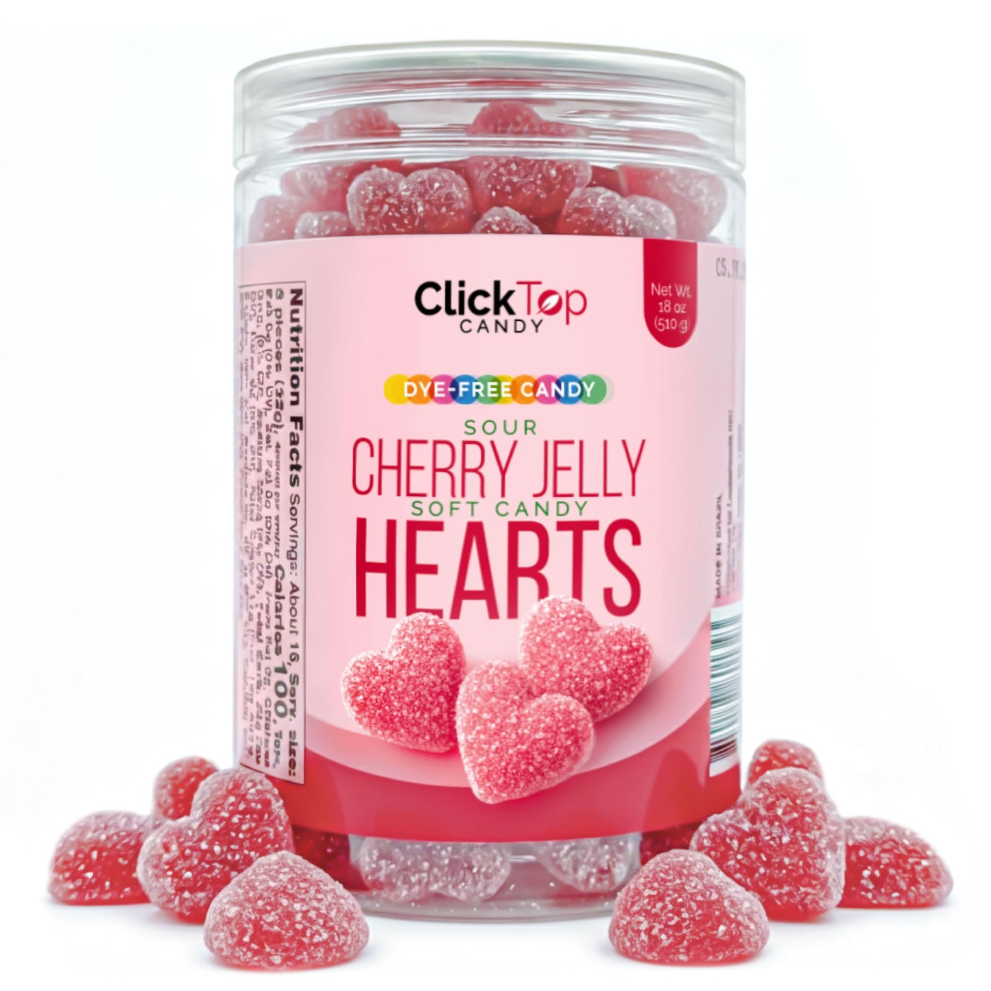 Cherry Jelly Hearts | 18 Ounce Jar | Dye Free Candy | Sour Candy Hearts for Dessert Topping, Gifting, and Holiday Buffets | Classic Soft Cherry