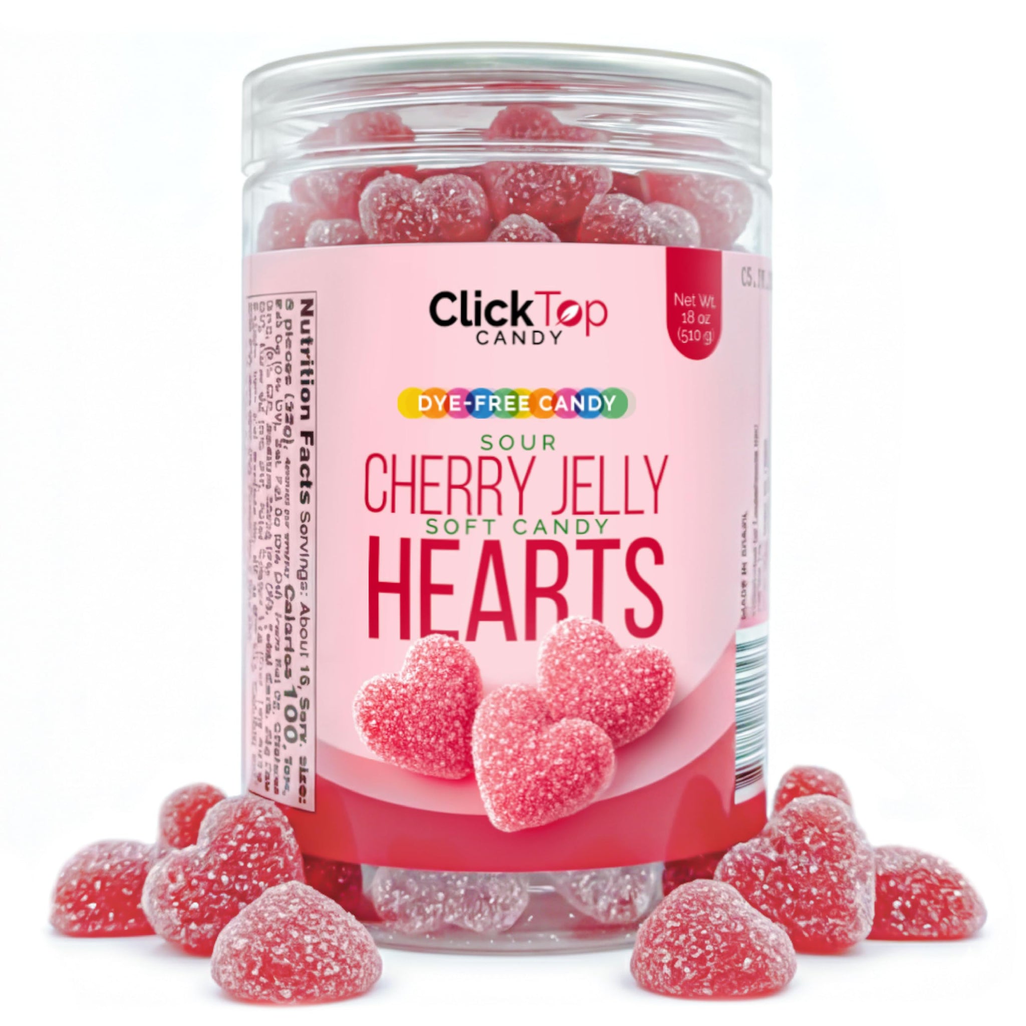 Cherry Jelly Hearts | 18 Ounce Jar | Dye Free Candy | Sour Candy Hearts for Dessert Topping, Gifting, and Holiday Buffets | Classic Soft Cherry