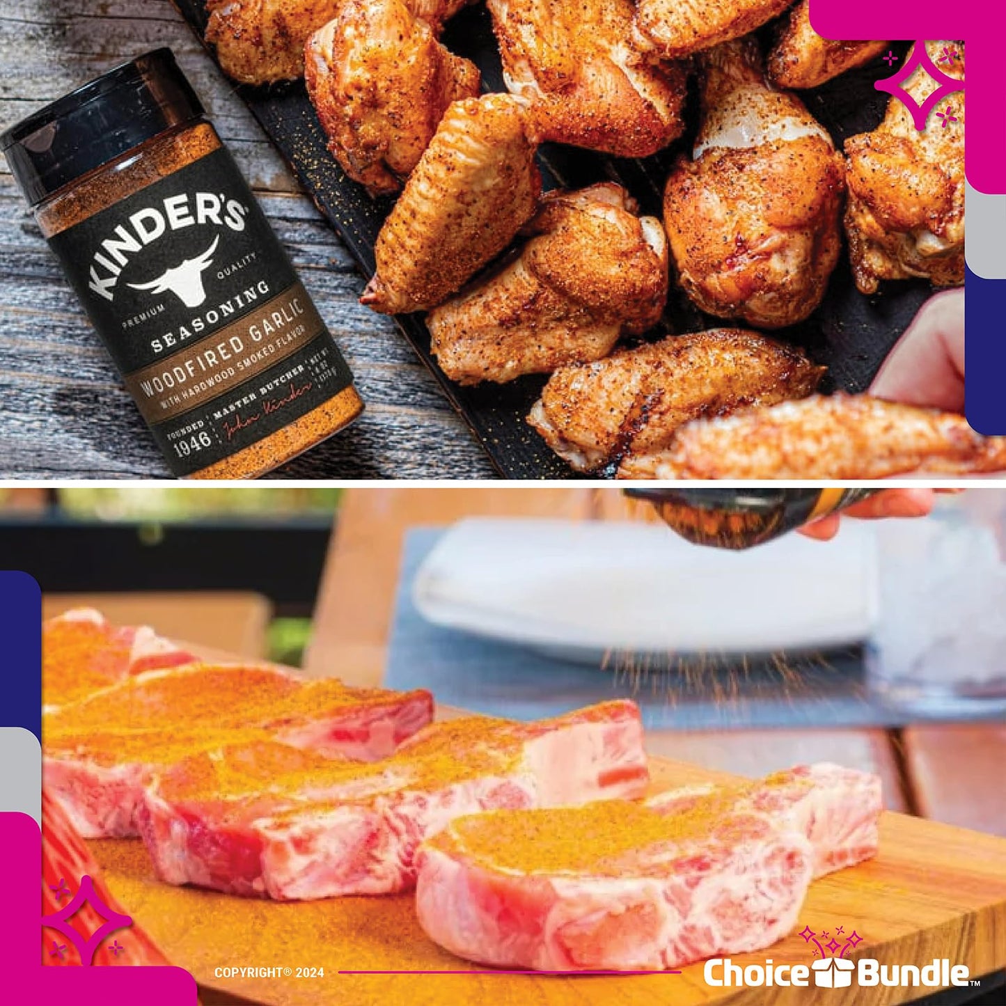 Kinder's Woodfired Garlic Seasoning with Hardwood Smoked Flavors 4 PK Premium BBQ Barbecue Rub Choice Bundle (24 oz) + BBQ Guide & Bottle Opener (6