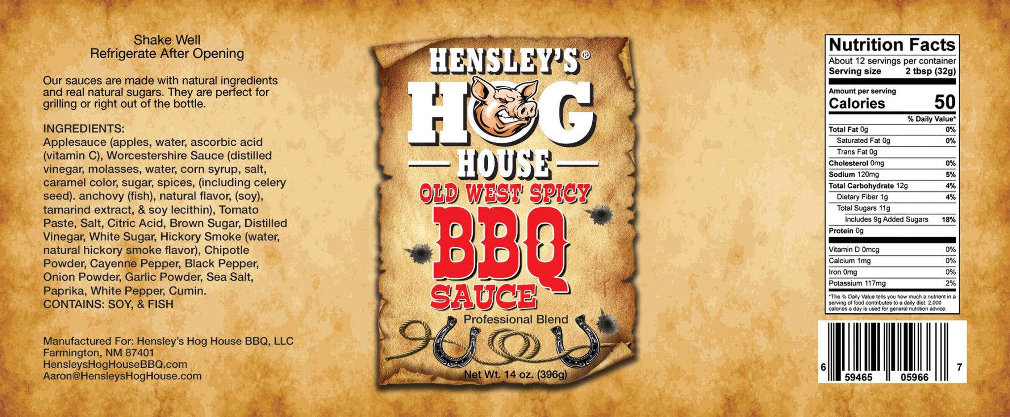 Hensley's Hog House Old West Spicy BBQ Sauce