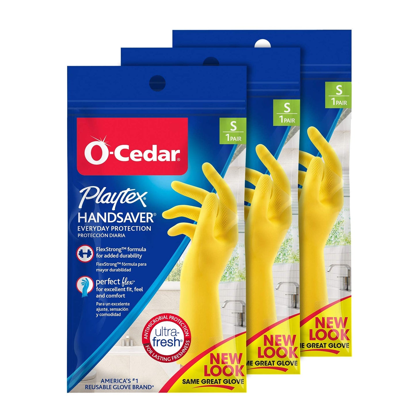 Playtex HandSaver Reuseable Rubber Cleaning Gloves (Small, 3 Pairs), Everyday Protection Reusable Household Gloves. (Pack of 3)