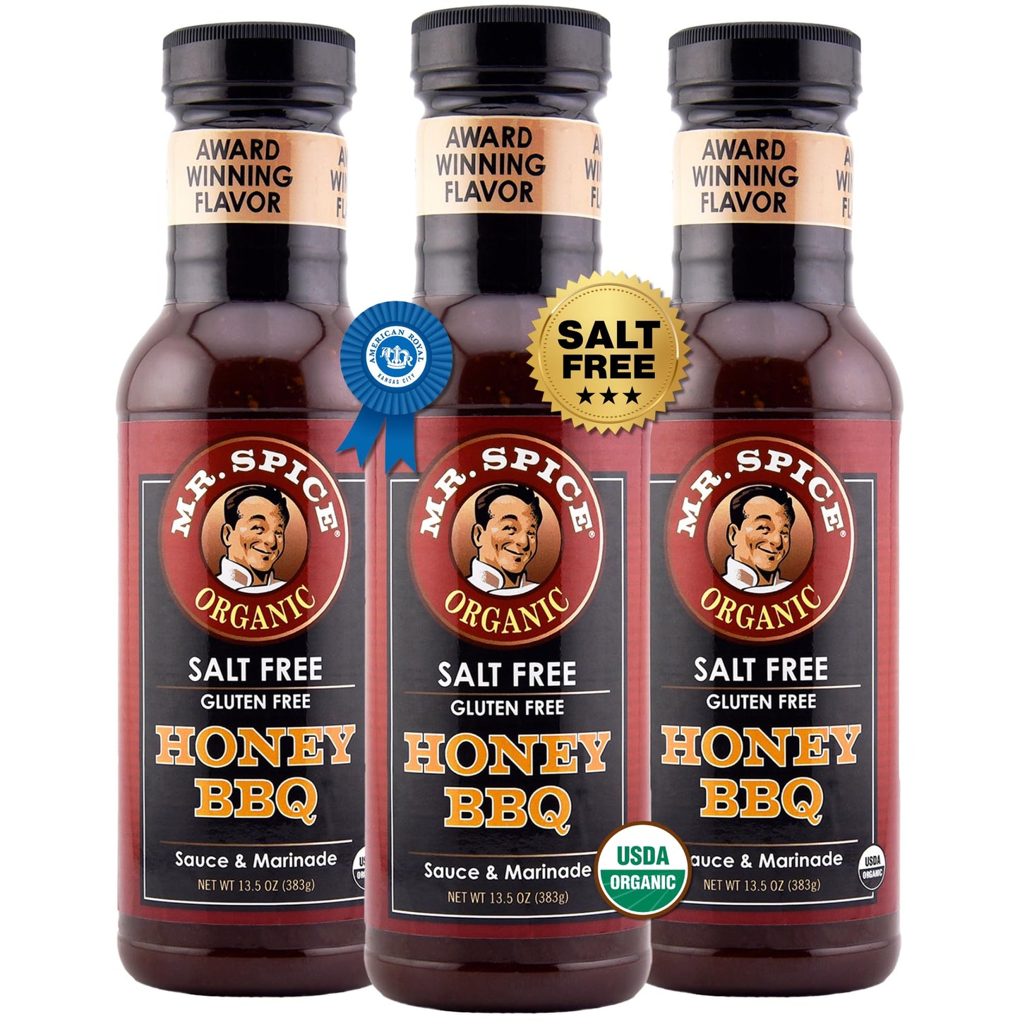 Mr. Spice Organic Honey BBQ Sauce, Salt Free BBQ Sauce (5mg/serving), Gluten Free, Low Sodium Barbecue Sauces for Marinade, Grill & Air Fryer, No Salt