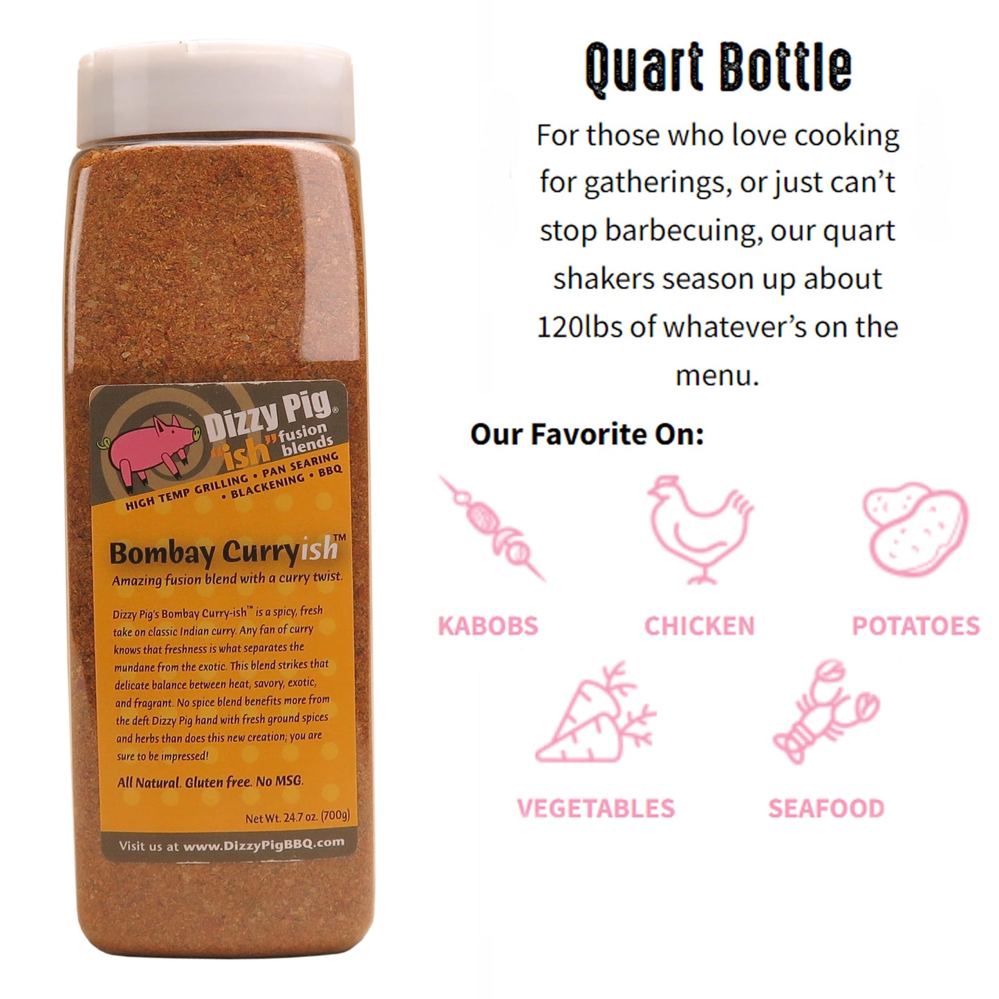 Dizzy Pig ish Fusion Bombay Curry-ish Blend (Quart Shaker) - Hand Made in the USA - Seasons Around 120lbs of Food - MSG Free, Gluten Free