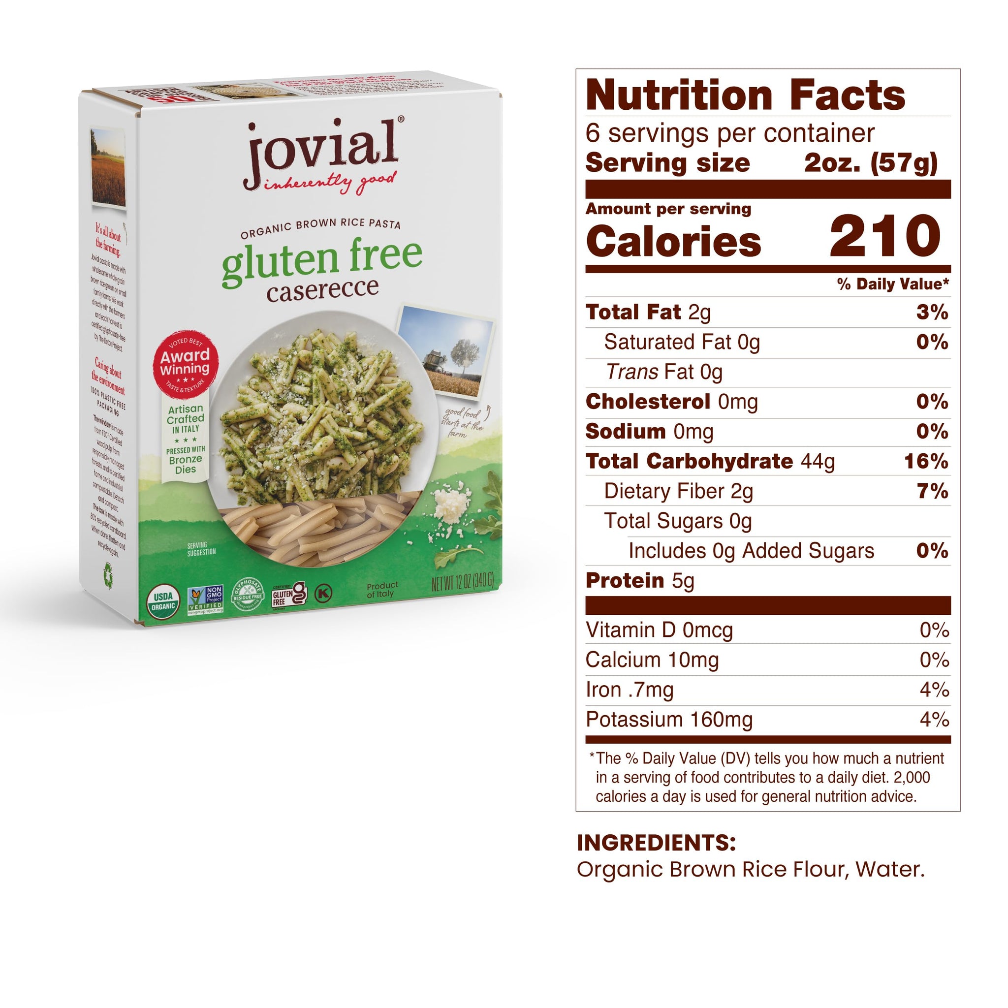 Jovial Whole Grain Brown Rice Caserecce Pasta - Pasta Caserecce, Caserecce Pasta, Whole Grain Pasta, Organic Pasta, Gluten Free, Dairy Free, Brown Rice Pasta, Made in Italy - 12 Oz, 6 Pack
