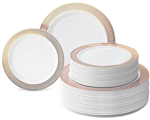 " OCCASIONS " 120 Plates Pack,(60 Guests) Premium Premium Wedding Party Disposable Plastic Plates Set -60 x 10'' Dinner + 60 x 7.5'' Salad/Dessert