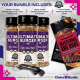 Pit Boss Ultimate Burger Premium BBQ Barbecue Mixed Seasoning Spice & Rub 3 pk Choice Bundle (16.5 oz) + Guide & Keychain Bottle Opener (5 Items)!