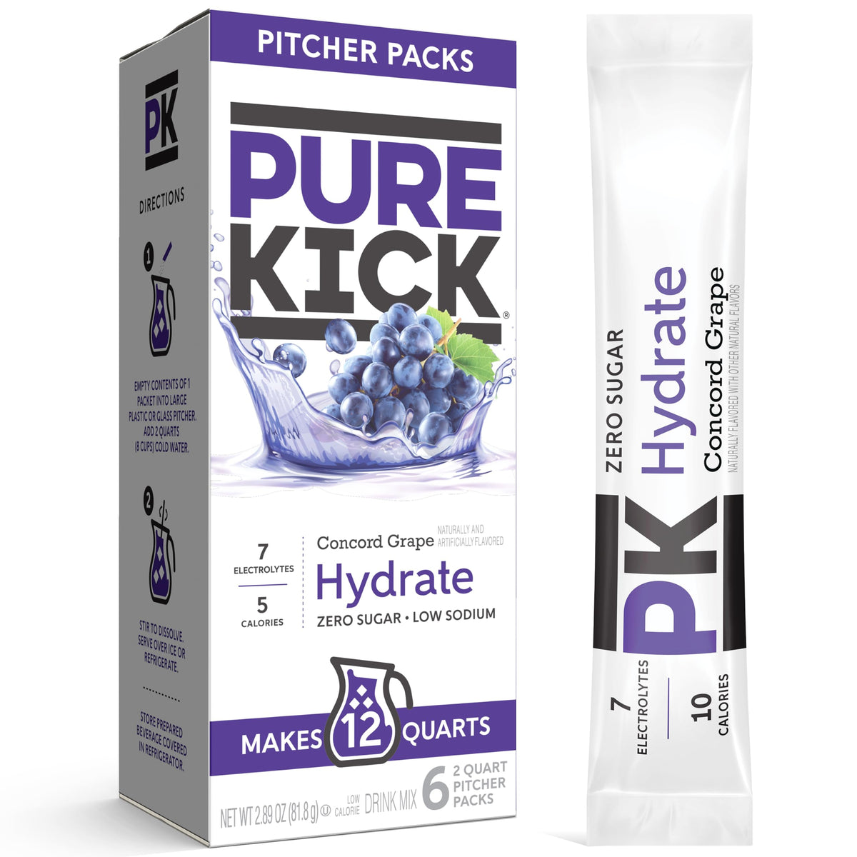 Pure Kick Hydration Pitcher Pack, Concord Grape, 6 Packets