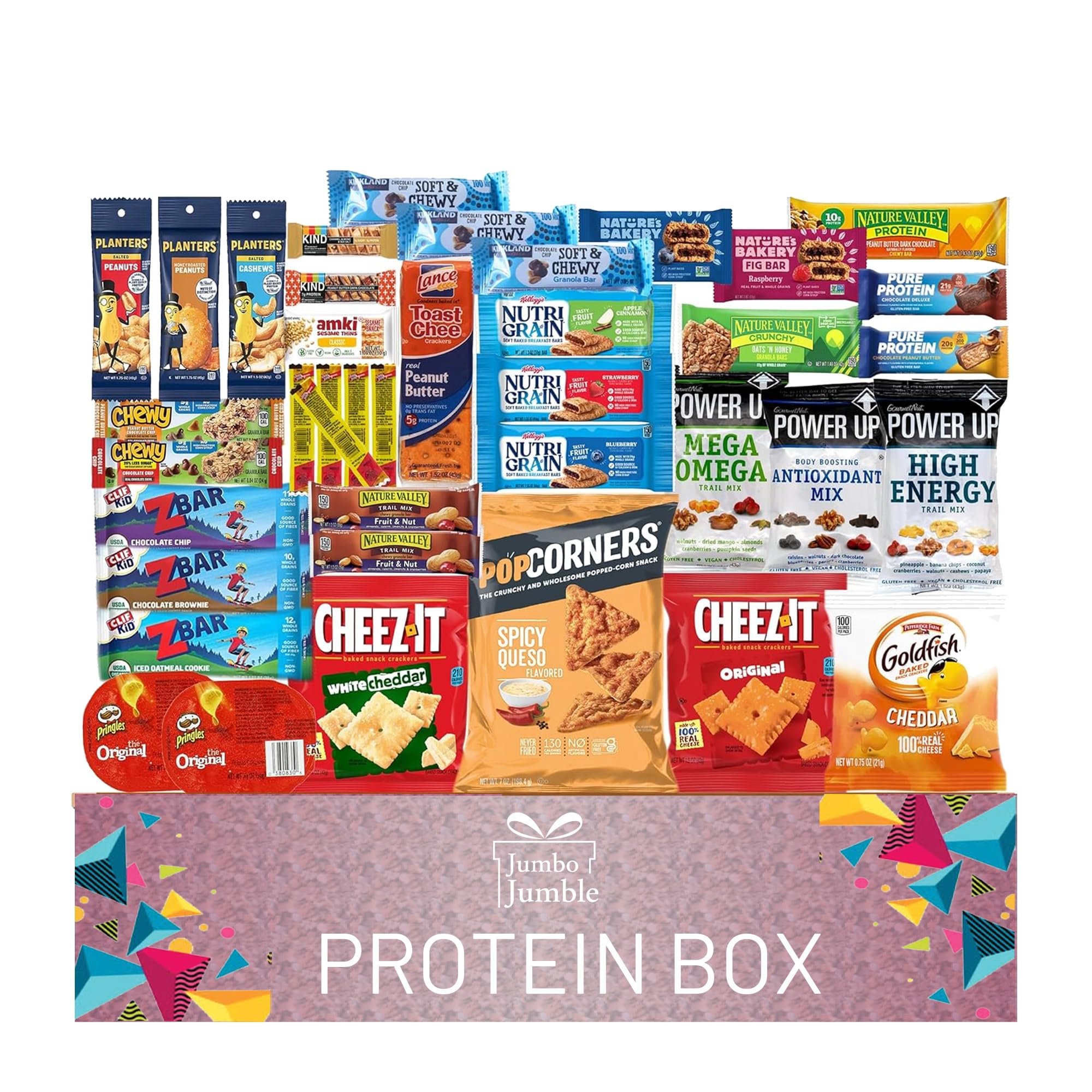 Jumbo Jumble Snack Box (40 Count) Protein Gift Care Package Snacks Variety Pack for Adults Teens Kids Men Women College Office Birthday (Protein Set)