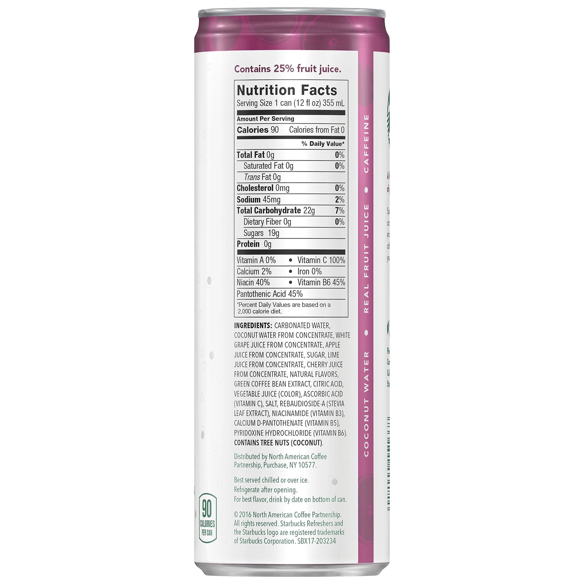 Starbucks - RTD Coffee, Refreshers with Coconut Water, Black Cherry Limeade, 12 fl oz. cans (12 Pack)