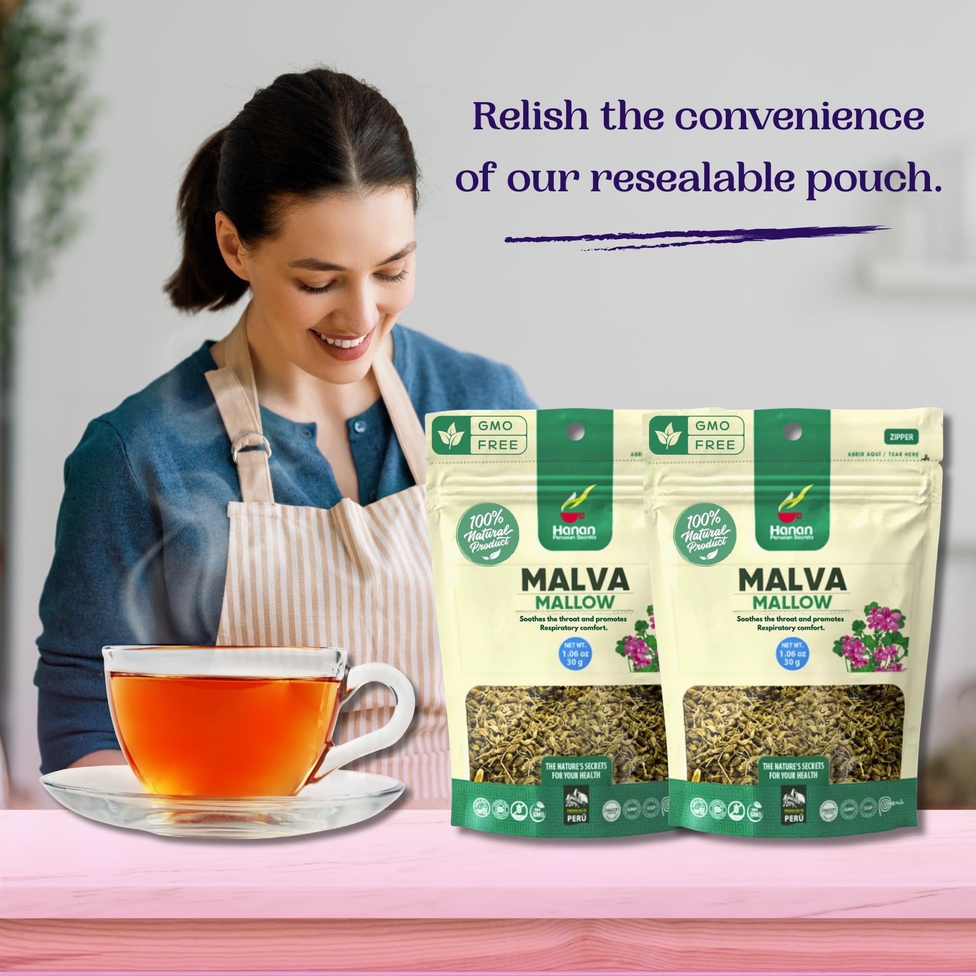 Hanan Mallow Tea Loose Leaf - Te de Malva 30g Herbal Tea Dried Malva Sylvestris Plant Leaves from Peru 1.1oz