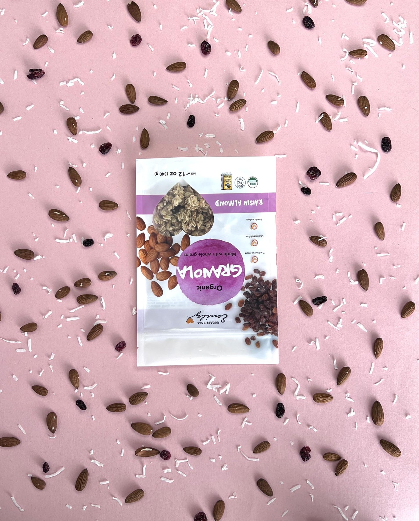 Grandma Emily Organic Raisin Almond Granola Breakfast Cereal with Raisins, Almonds and Toasted Coconut, 12 ounces