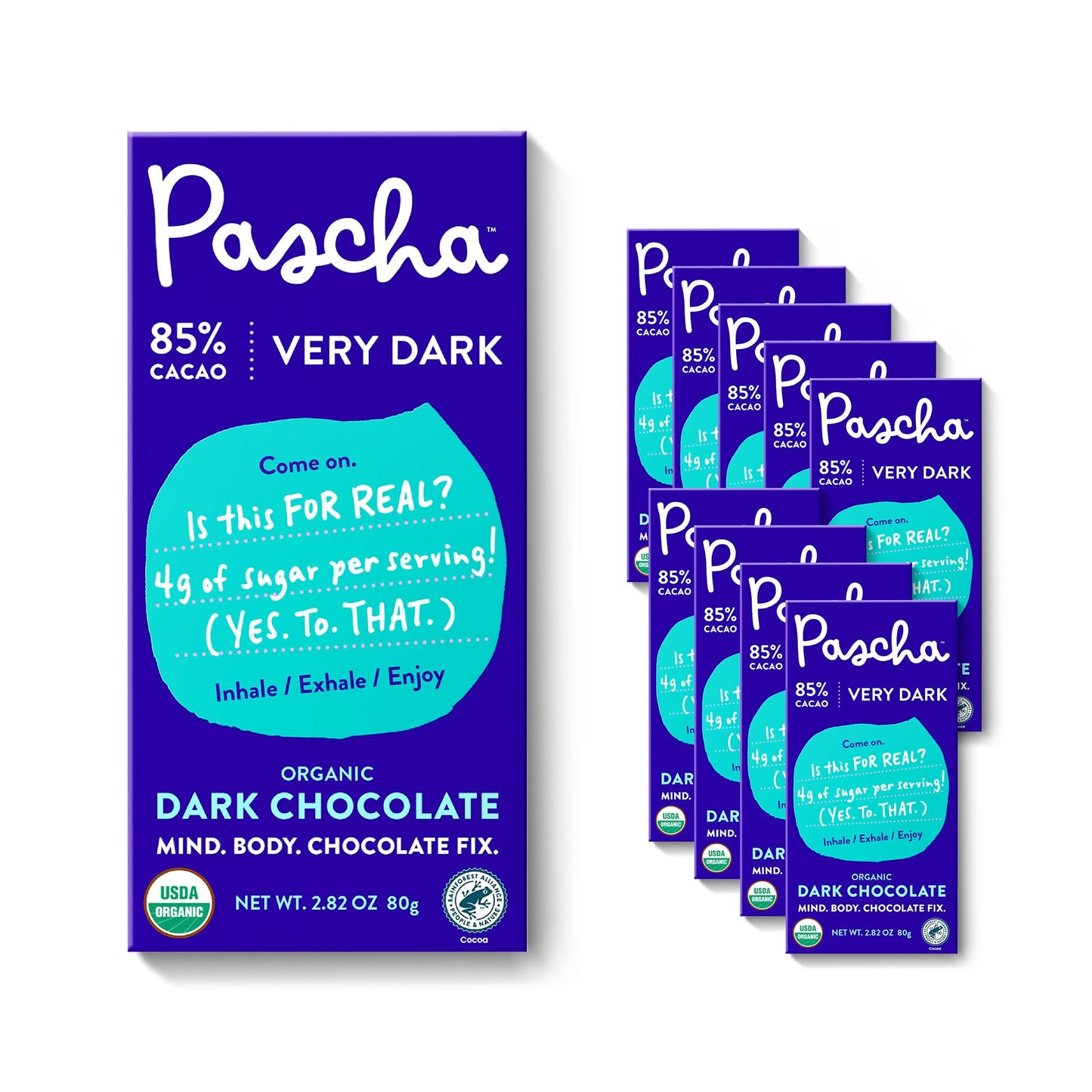 Pascha Dark Chocolate, Organic, 85% Cacao 2.82 oz (Pack of 10)