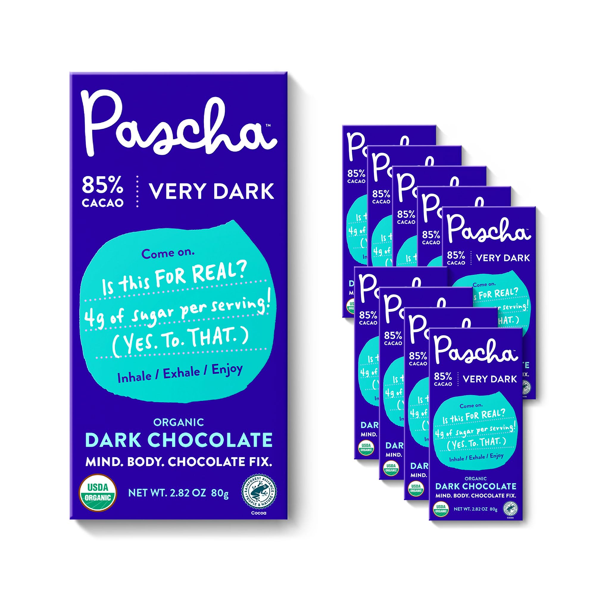 Pascha Dark Chocolate, Organic, 85% Cacao 2.82 oz (Pack of 10)