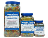 Aquatic Foods Inc. Premium Vitamin Enriched Tropical Fish Flakes, Vitamin Pack, Krill, Color Enhancing, Spirulina Flakes for All Tropical Fish Also
