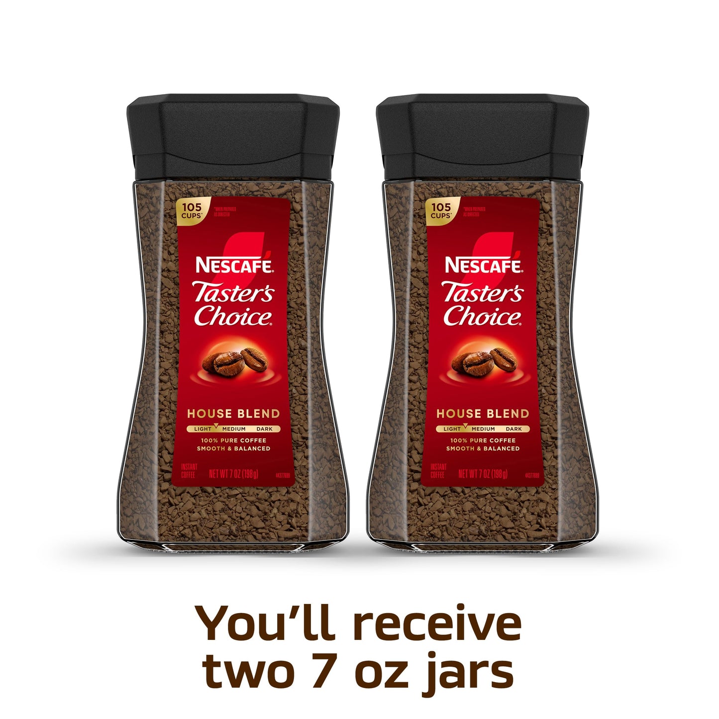 NESCAFÉ Taster's Choice Instant Coffee, Light Medium Roast Coffee, House Blend, 2 Jars (7 Oz Each)