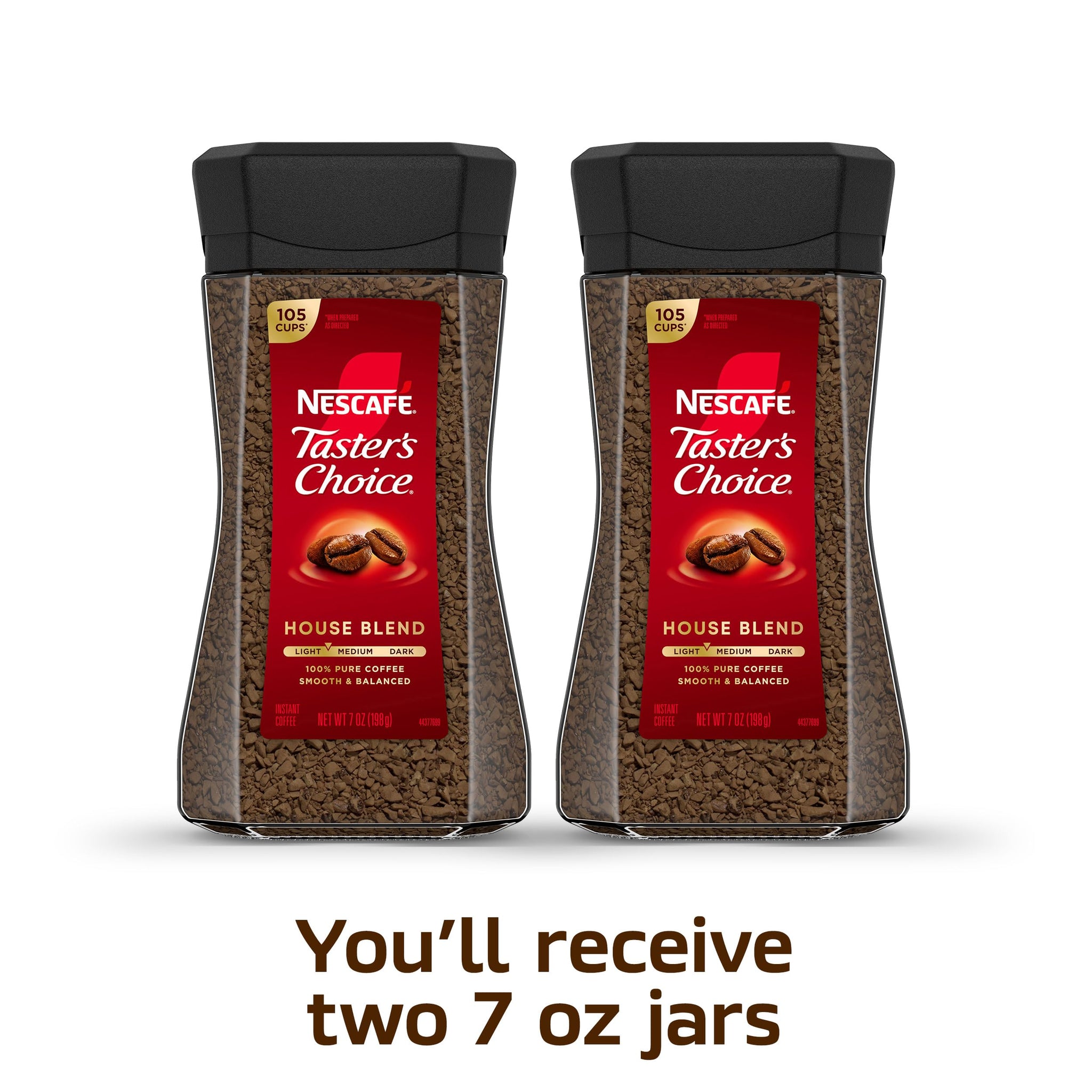 NESCAFÉ Taster's Choice Instant Coffee, Light Medium Roast Coffee, House Blend, 2 Jars (7 Oz Each)