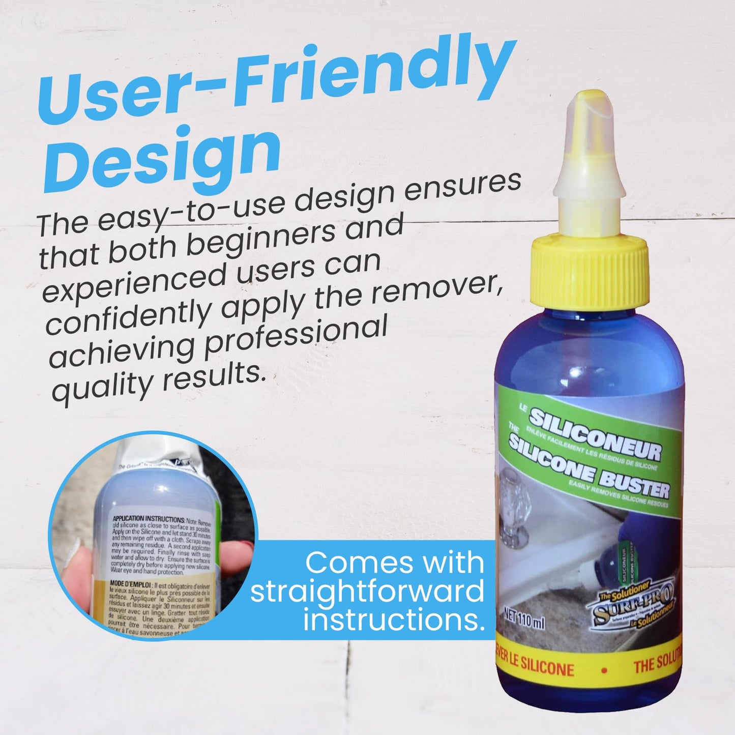 Silicone Buster Remover - 110ml Silicone & Caulk Residue Cleaner with Precision Nozzle - Fast-Acting Gel, Surface-Safe Formula for Post-Scraping