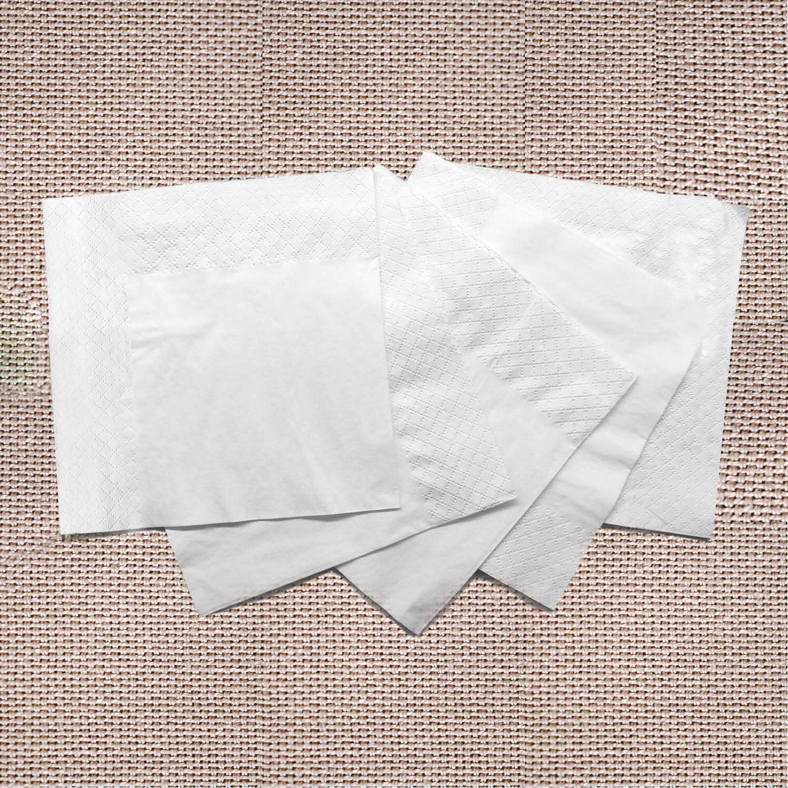 200 Count Napkins 2 Ply Plain White Beverage Napkins Disposable Four Fold Cocktails Paper Napkins 4.9" X 4.9" folded for Party and Every Day Use