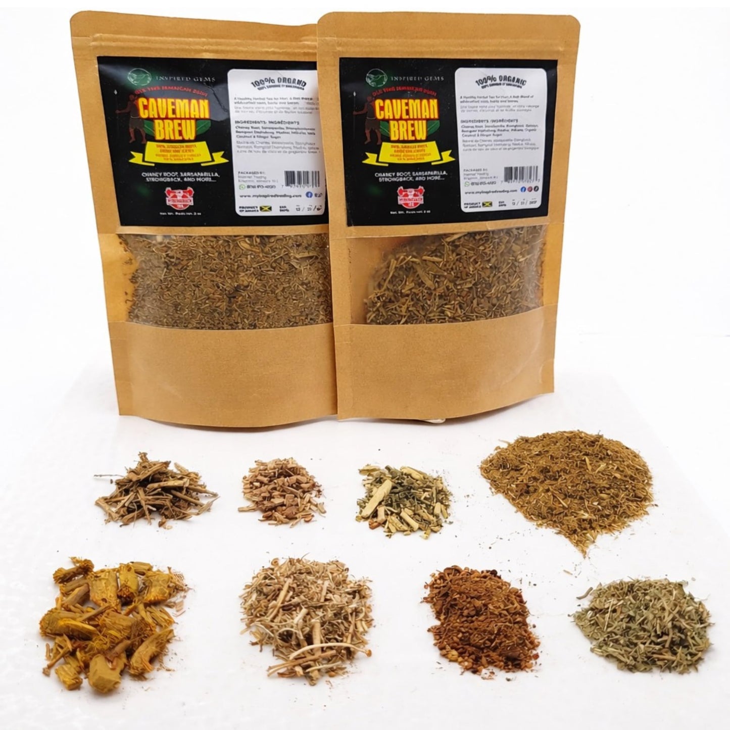 Caveman Brew Jamaican Roots Herbal Tea, 2-Pack - Sarsaparilla, Chaney Root, Medina, Ra-Moon and Other Traditional Jamaican Roots Tonic/Tea