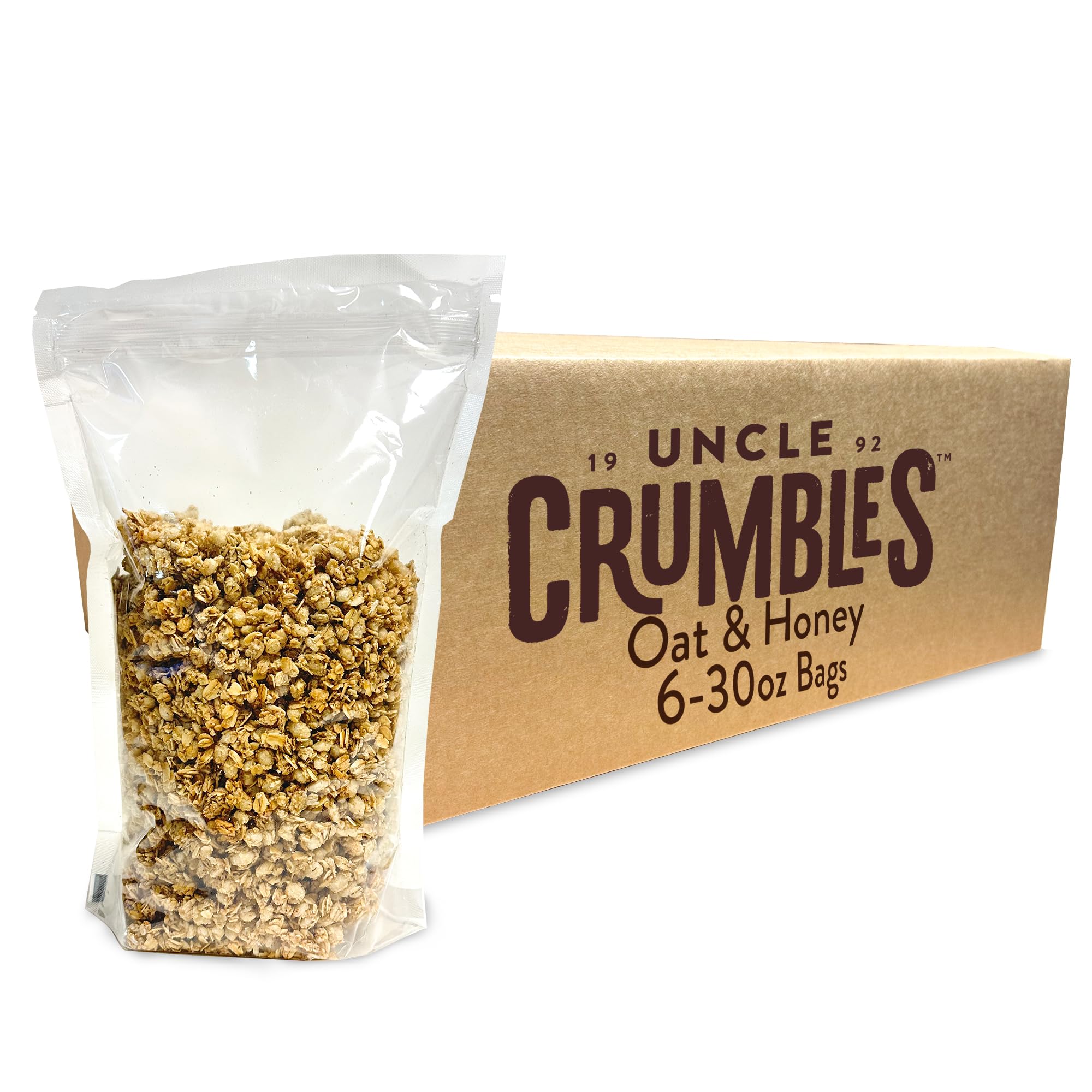 Uncle Crumbles 10lb Bulk Granola Bags-Oat and Honey, Gluten-Free, Kosher, Non-GMO, 6-30oz Resealable Bags