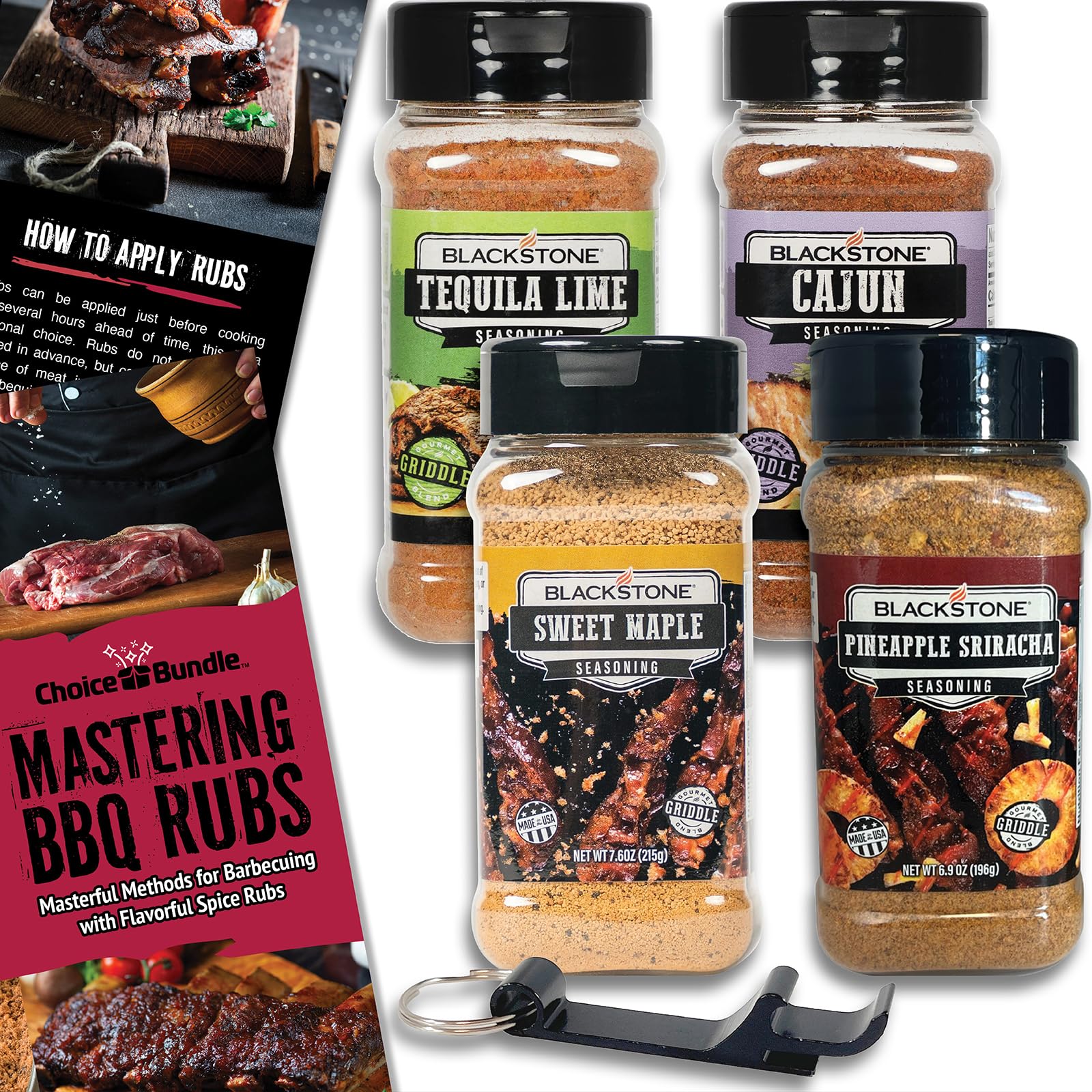 Blackstone Tequila Lime, Sweet Maple, Pineapple Sriracha, Crazy Cajun Seasoning - Griddle Premium BBQ Barbecue Rub 4 Pk Choice Bundle (30.2 oz) + BBQ