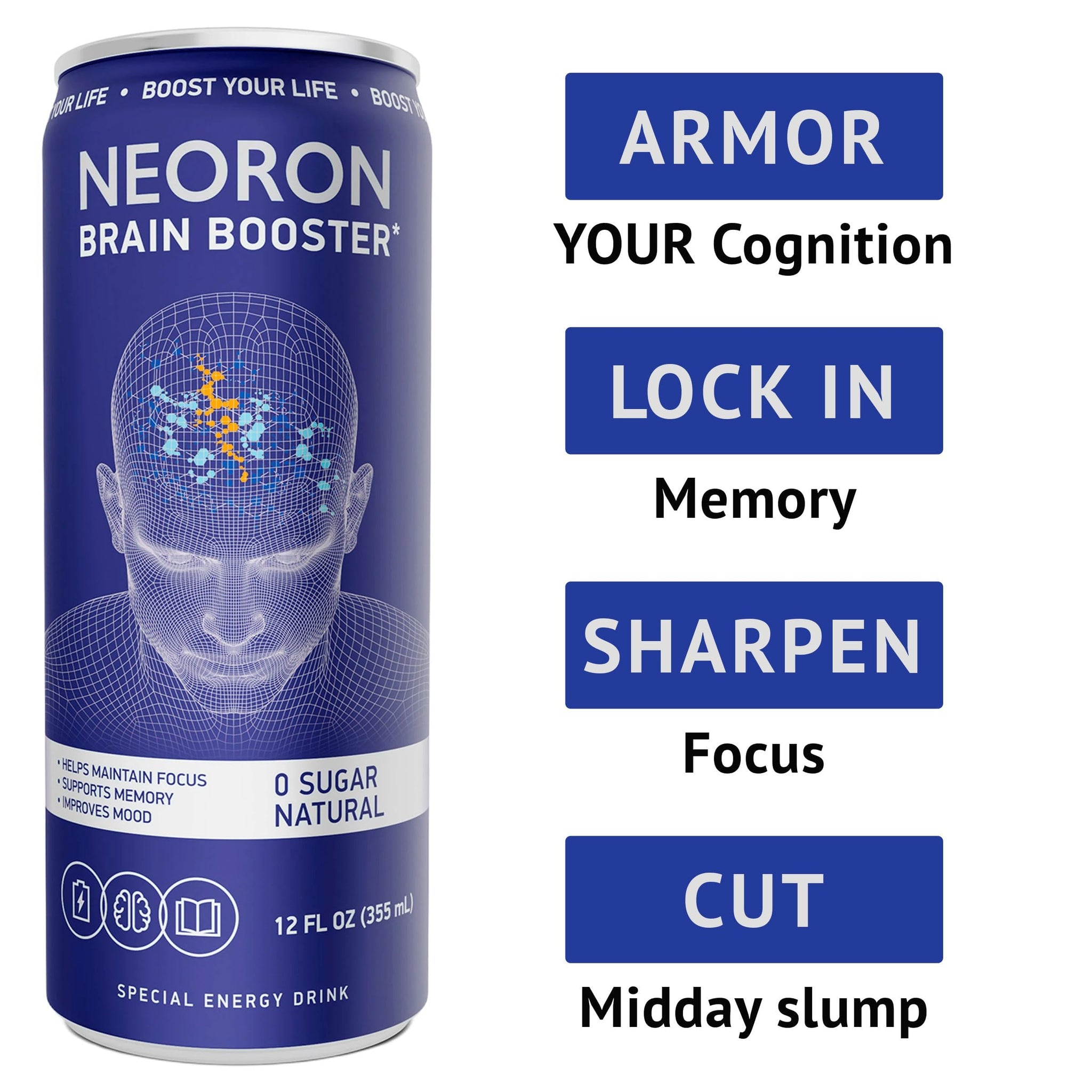 NEORON Focus + Calm | Nootropic Drink for Mental Clarity - Stress & Burnout Support (12-Pack, Blueberry & Mint, Sugar-Free)