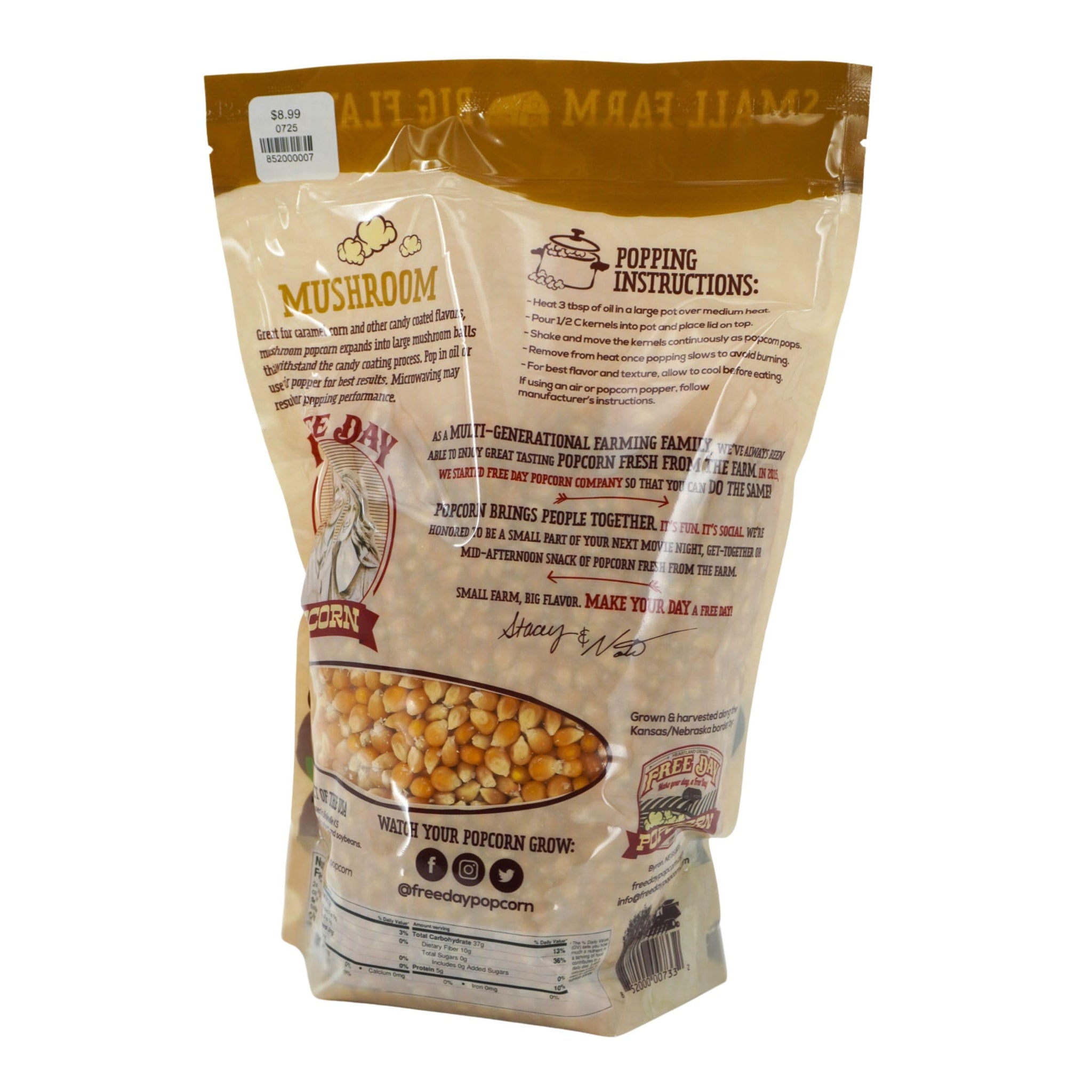 Mushroom Un-Popped Popcorn Kernels | Pack of 2 | 3 lb | Non-GMO & Naturally Gluten Free | Free Day Popcorn