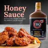 TBQ - Honey Barbecue Sauce, Honey Hot Sauce, Vegan Honey BBQ Sauce, Barbecue Marinade and Sauces for Salmon, Ribs, Vegetables, and More, Made of Real