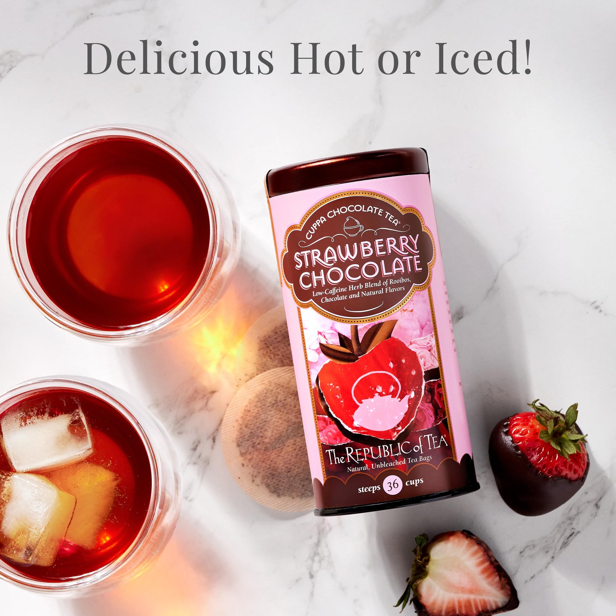 The Republic of Tea - Strawberry Cuppa Chocolate Tea Bags, Low-Caffeine, 36 Servings