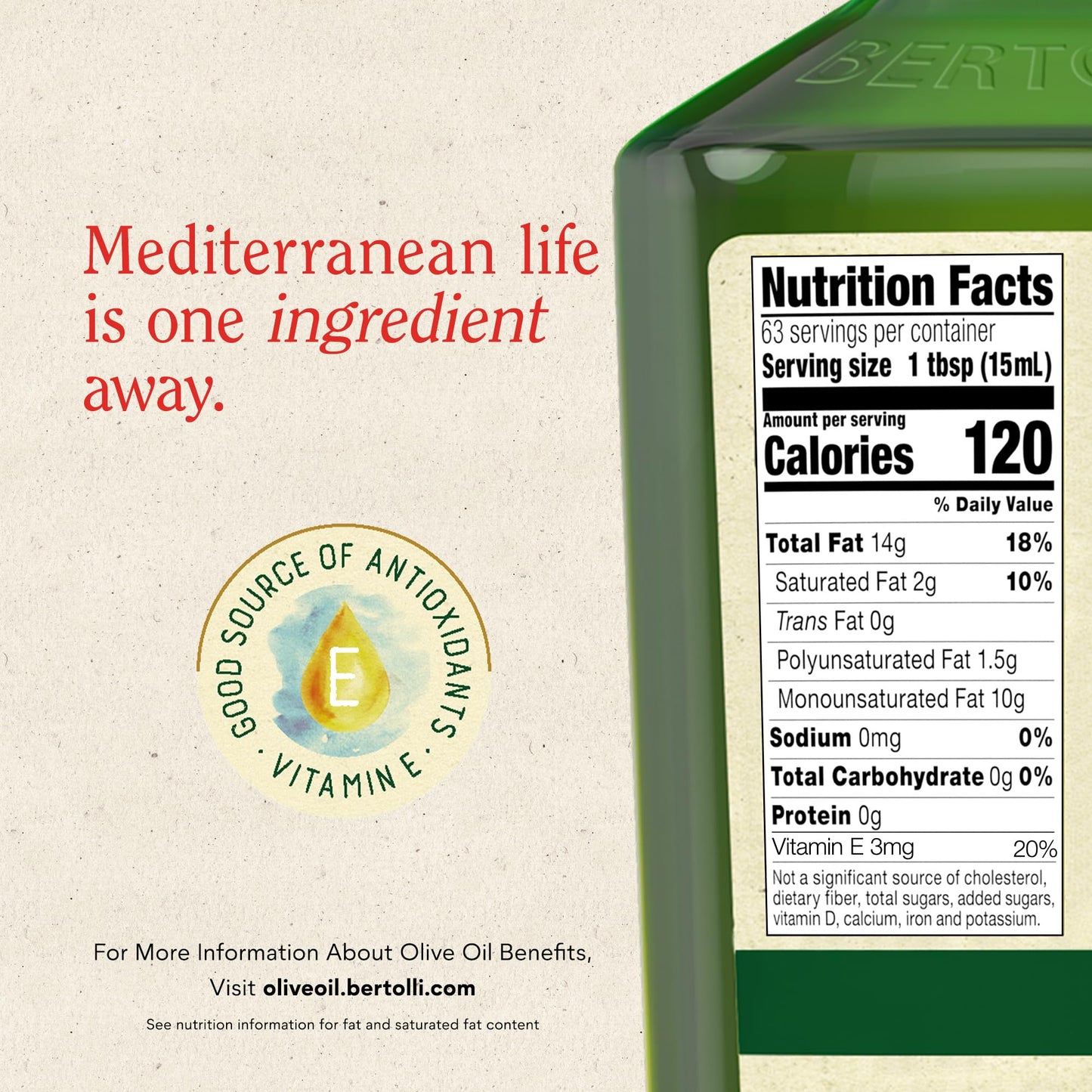 Bertolli Extra Virgin Olive Oil, Rich Taste, First Cold Pressed, Contains Polyphenols, 32.0 fl oz