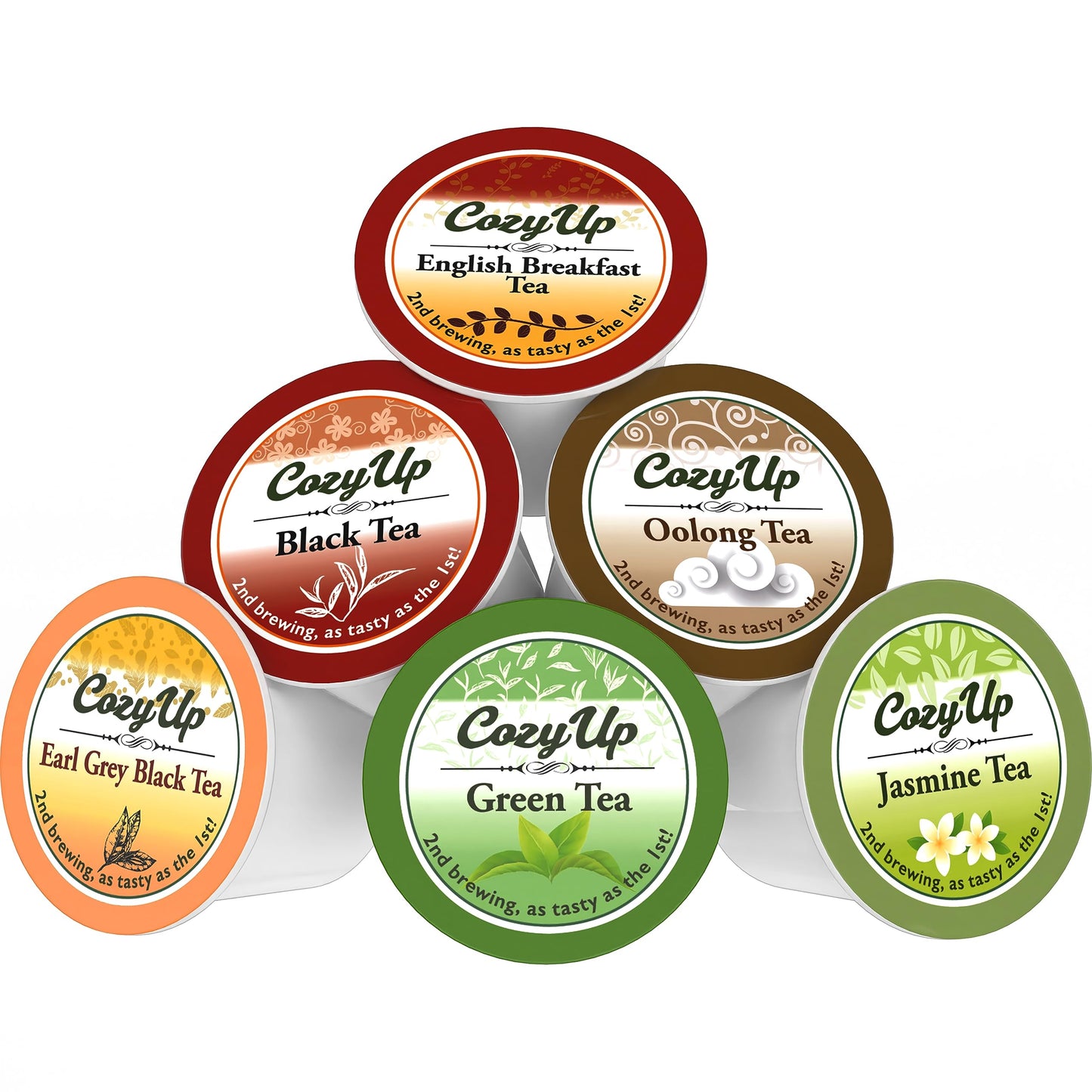 Cozy Up 36-Count 6 Flavors Variety Pack Tea Compatible with Keurig K-Cup Brewers, Including Green, Black, Jasmine, Earl Grey, English Breakfast