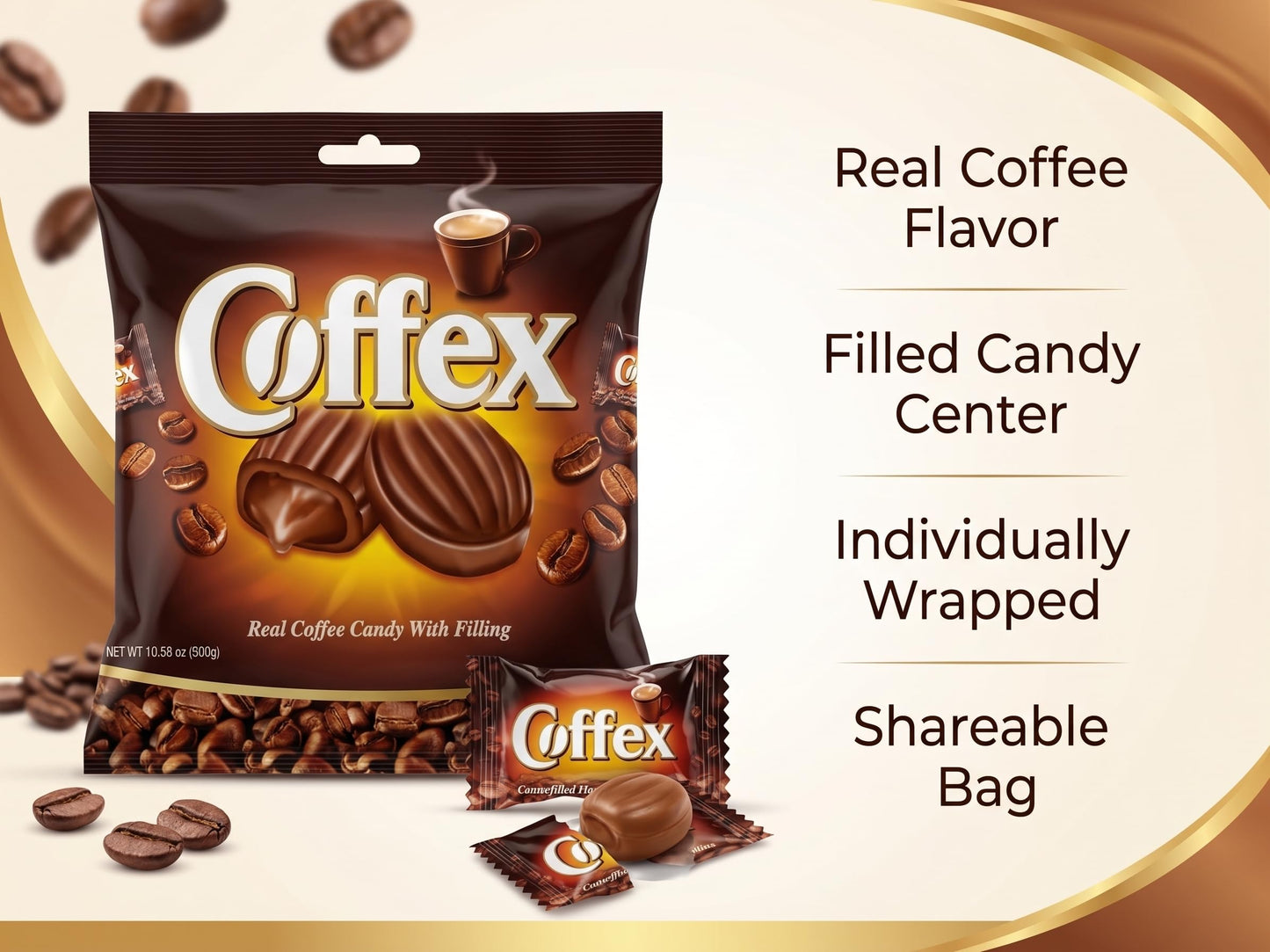 UNIQBITE Coffee Candy With Filling, Smooth Creamy Individually Wrapped Center-Filled Espresso Coffee Flavored Hard Candy Bonbon, Quick Caffeine Fix