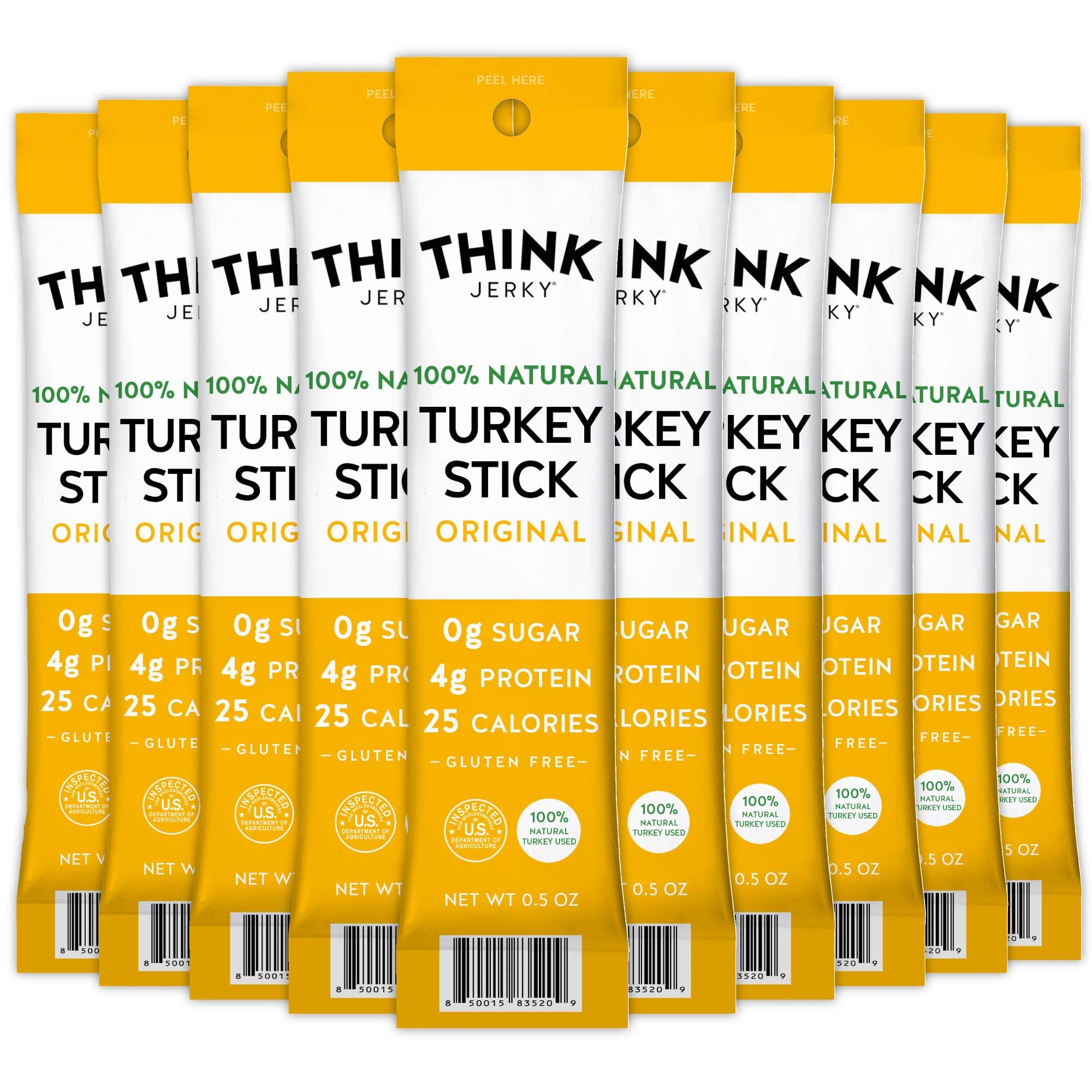Think Jerky All-Natural Turkey Sticks, Gluten and Sugar Free, No Nitrates, Keto Paleo Friendly High Protein Low Carb Meat Snack - 0.5 oz Sticks, 20